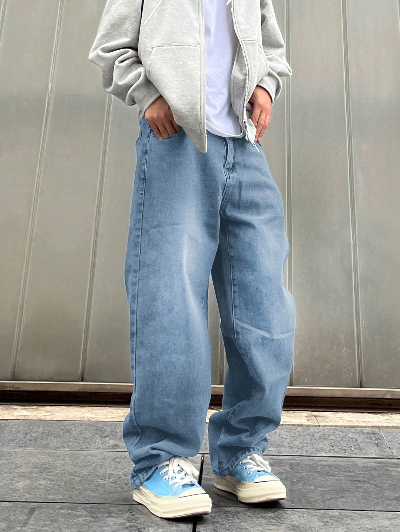 Loose-Fit Men's Solid Color Wide Leg Denim Jeans Baggy Jeans