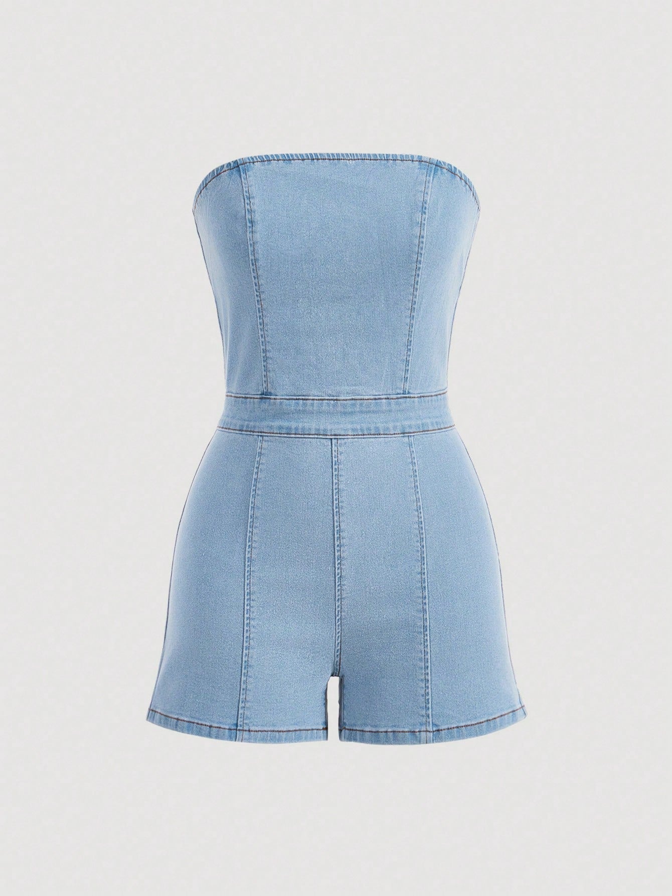 Women's Light Blue Washed Denim Strapless Romper