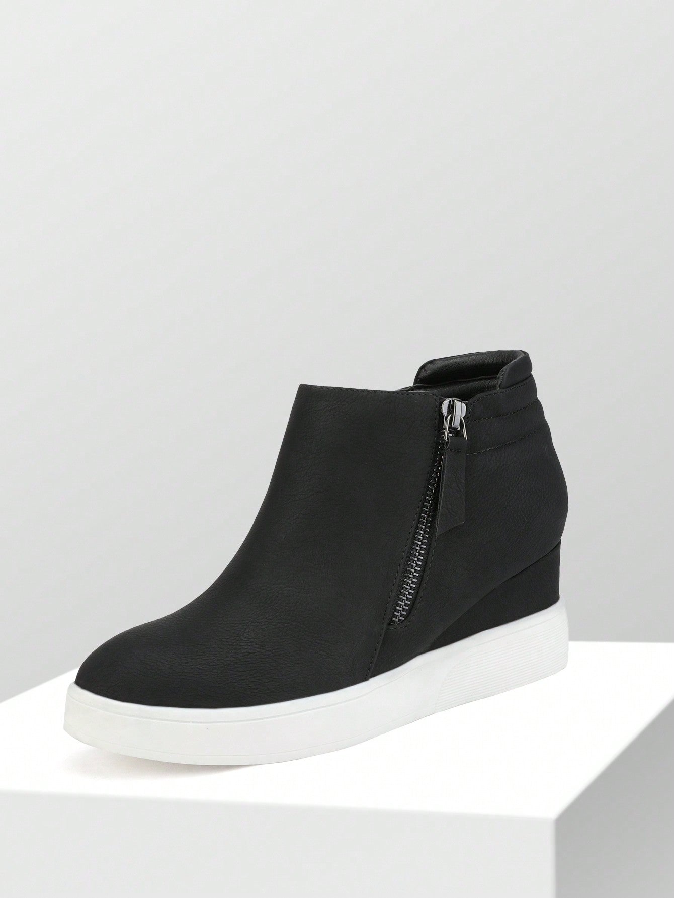 Women's All Black Casual Platform Wedge Sneakers Booties