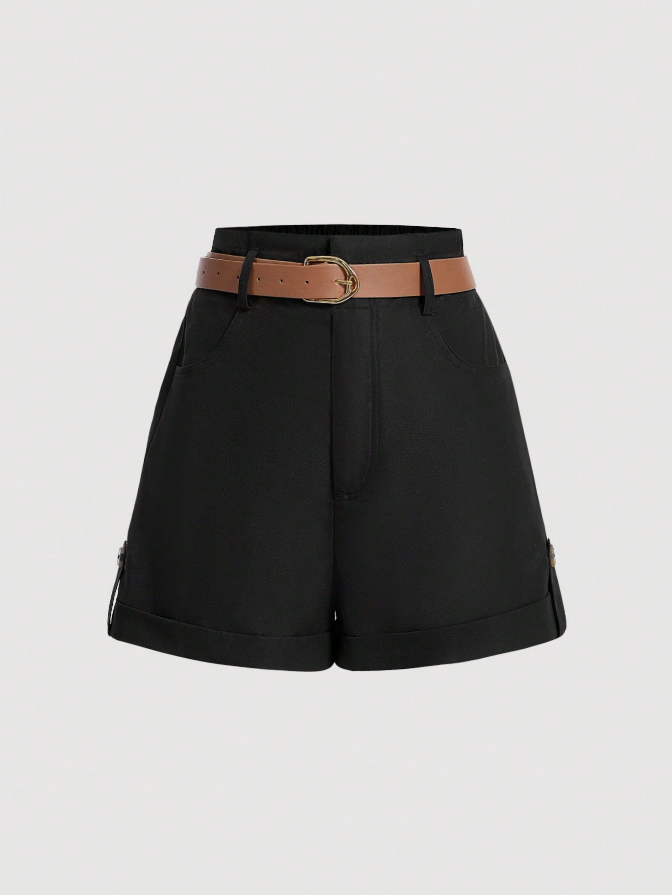 Slant Pocket Belted Straight Shorts With Free Belt