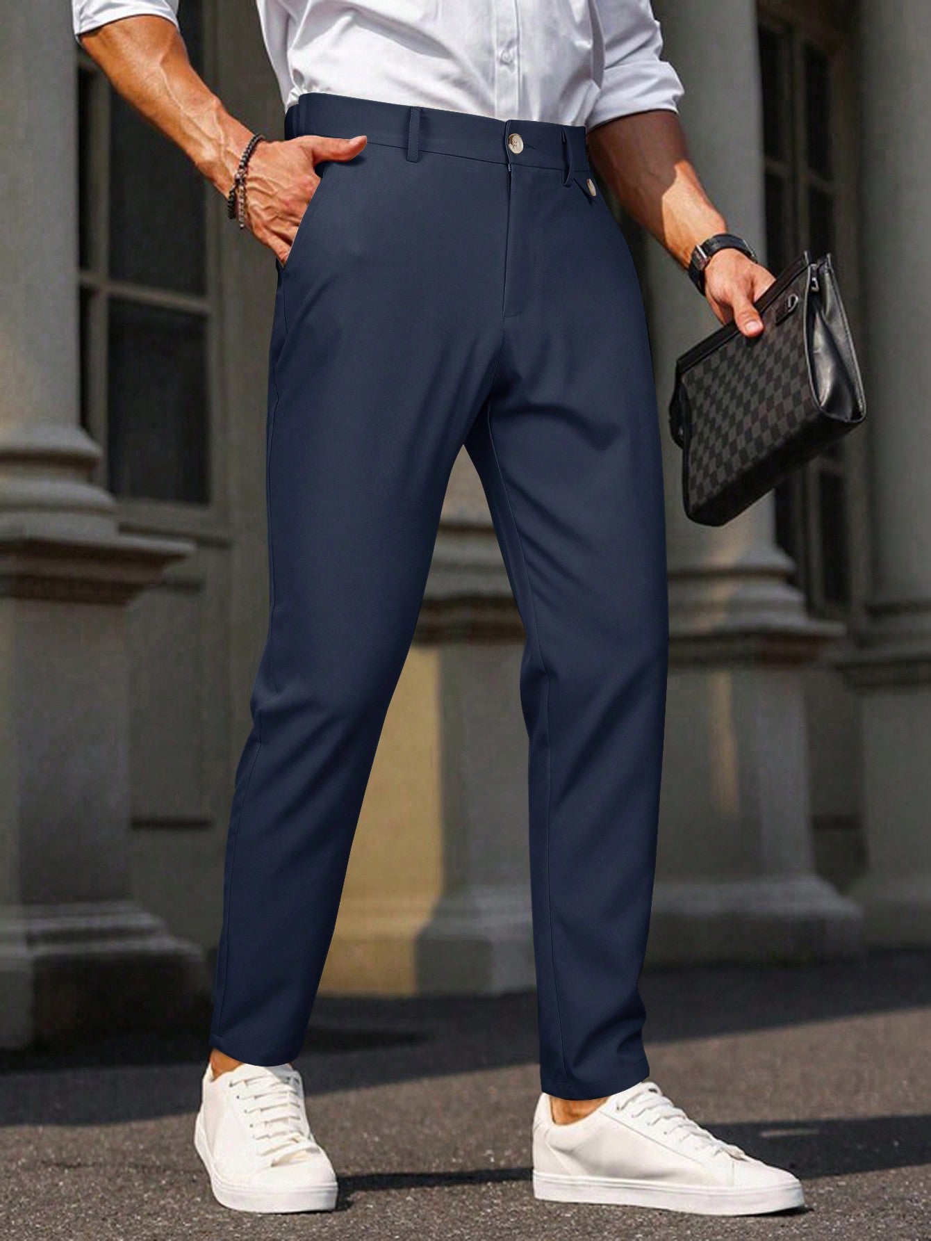 Men's Tapered Casual Suit Pants With Slanted Pockets