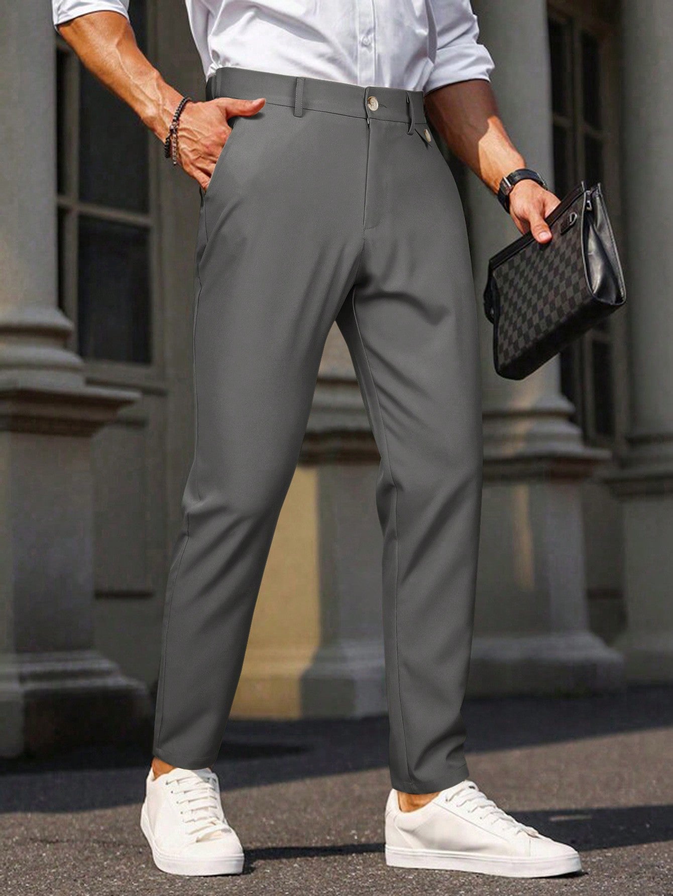 Men's Tapered Casual Suit Pants With Slanted Pockets