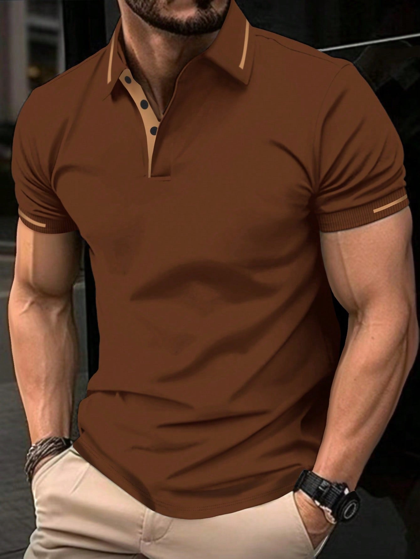 Men's Color Block Striped Polo Shirt