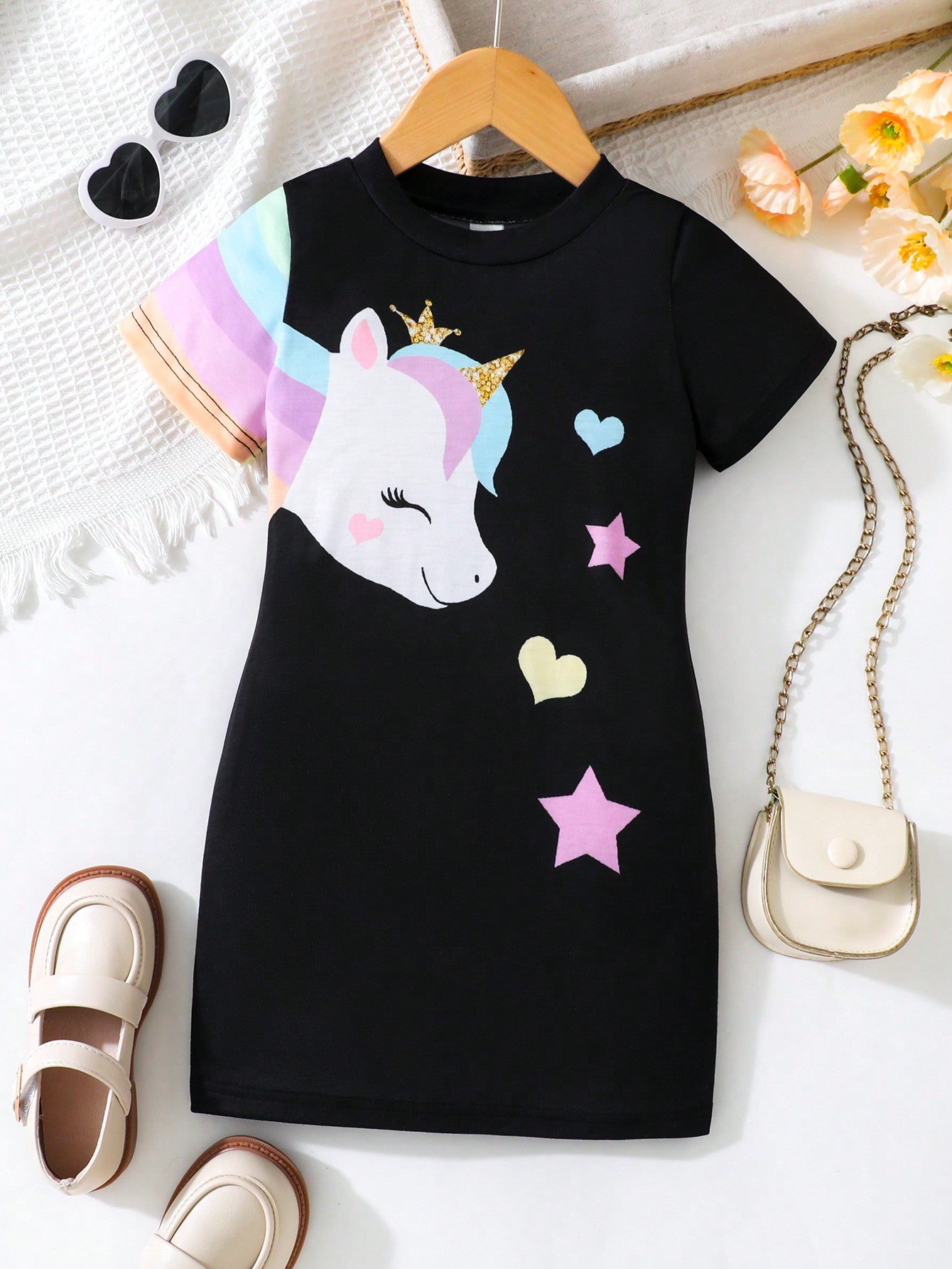 Young Girls' Unicorn Printed Dress