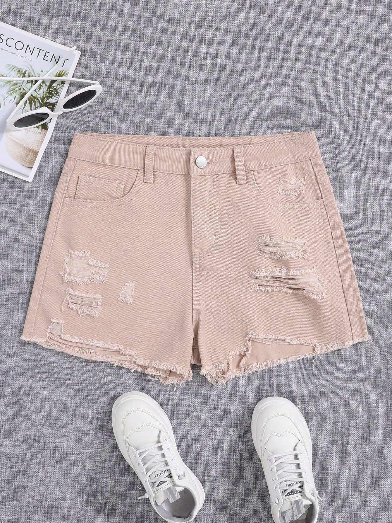 Teen Girls Ripped Raw Hem Denim Shorts