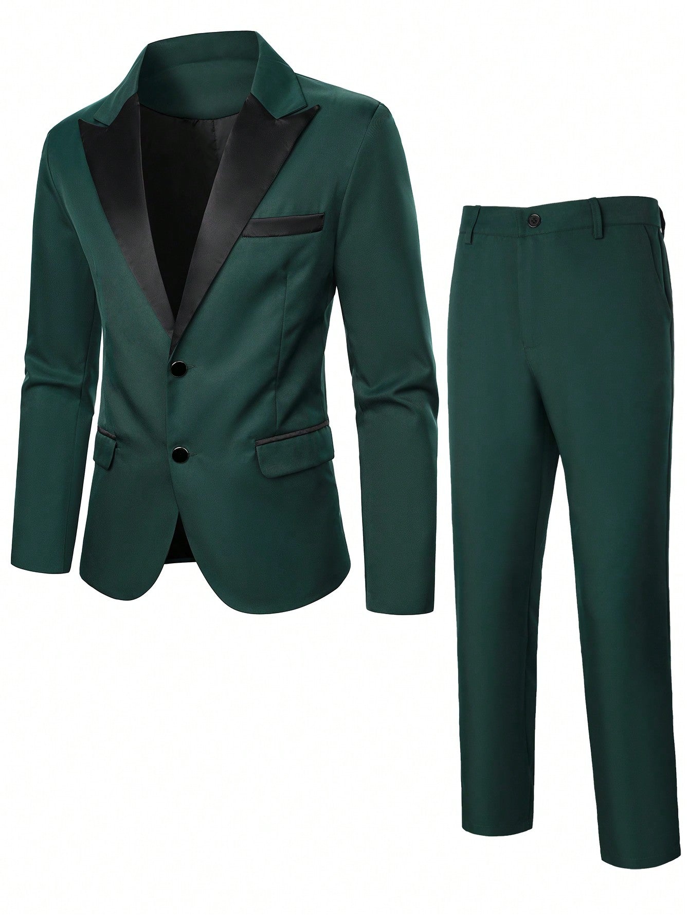 Men's Color-Block Long Sleeve Suit Jacket And Pants Set