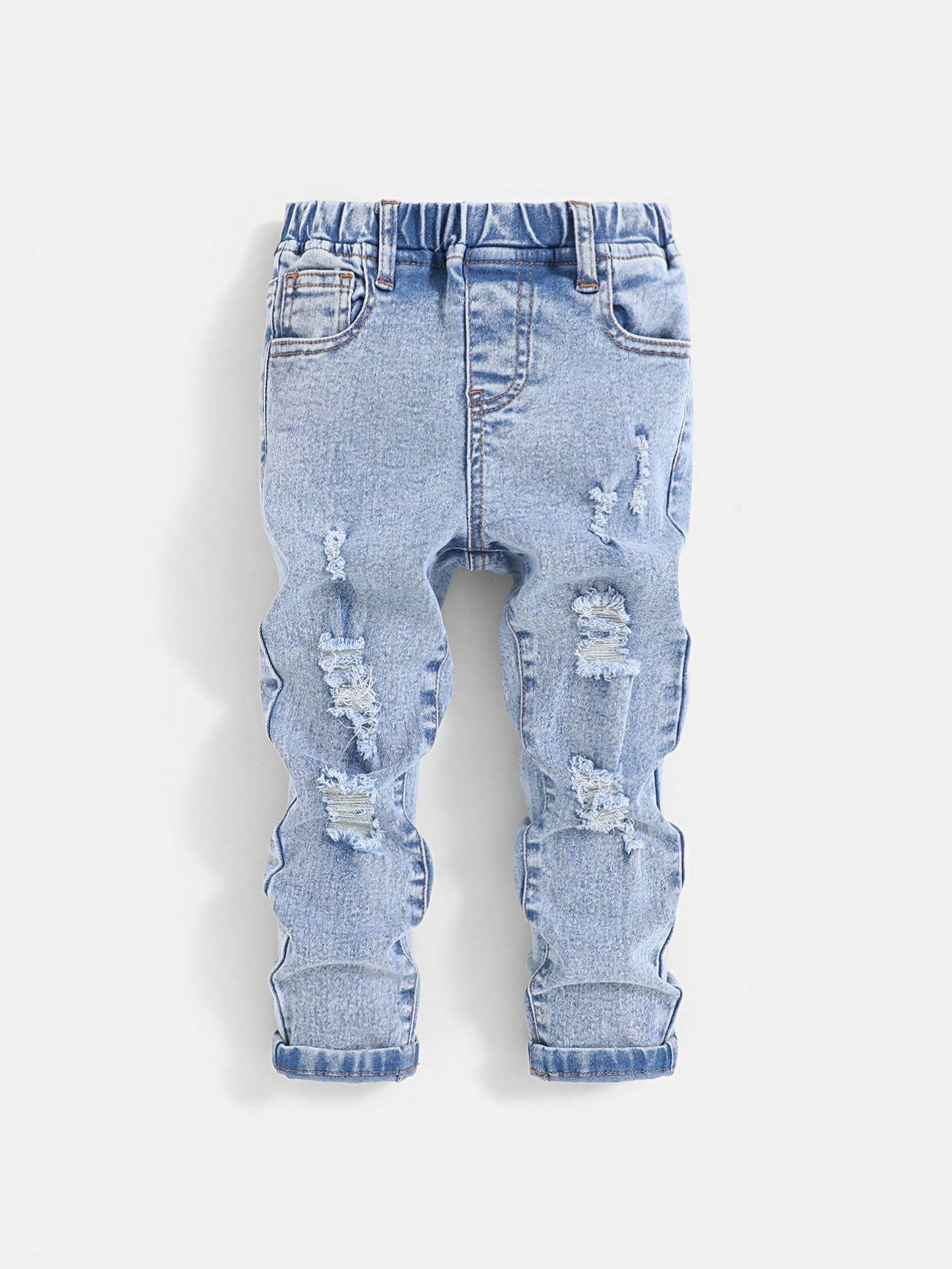 Young Boy Solid Color Ripped Jeans