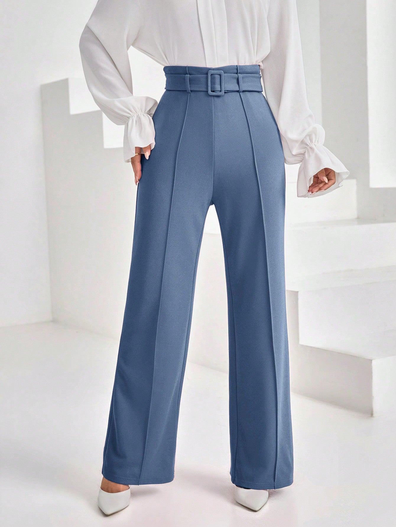 Women's High Waisted Belted Loose Pants