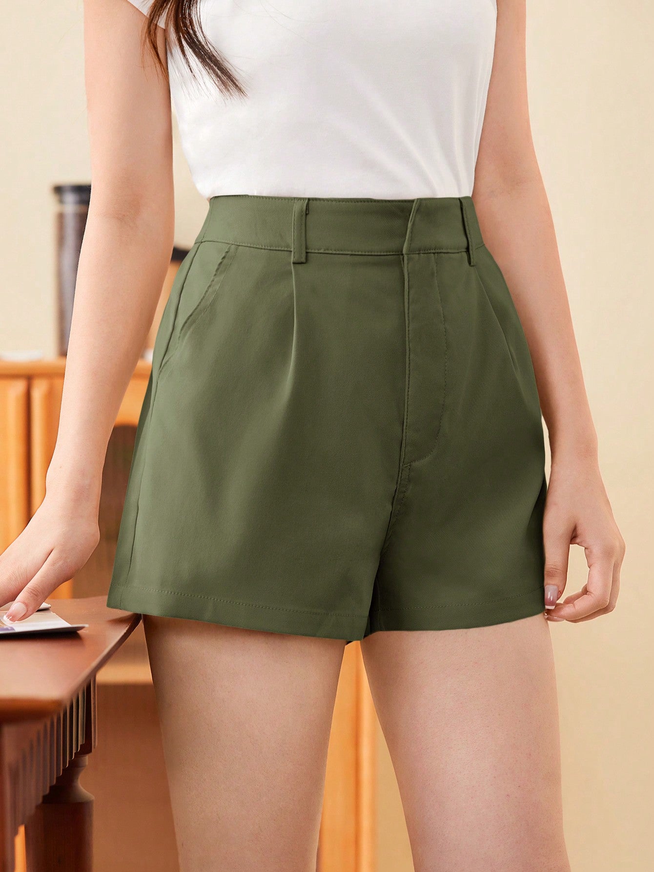 High Waist Plicated Detail Shorts