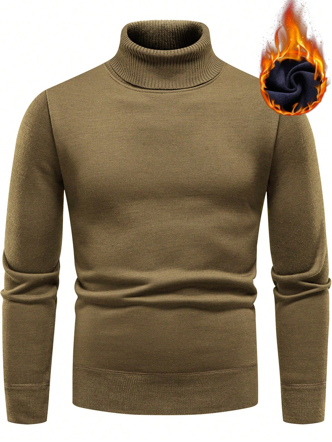 Men Solid Turtleneck Thermal Lined Sweater