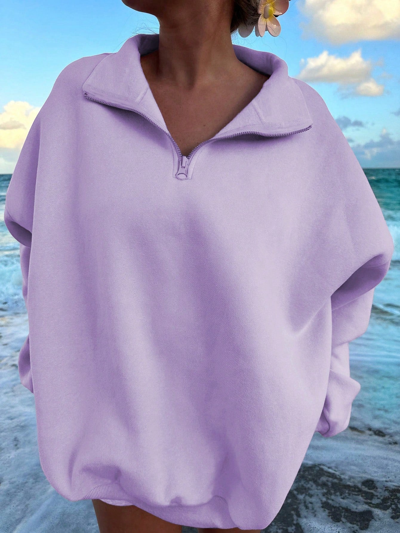 Solid Color Drop Shoulder Sweatshirt