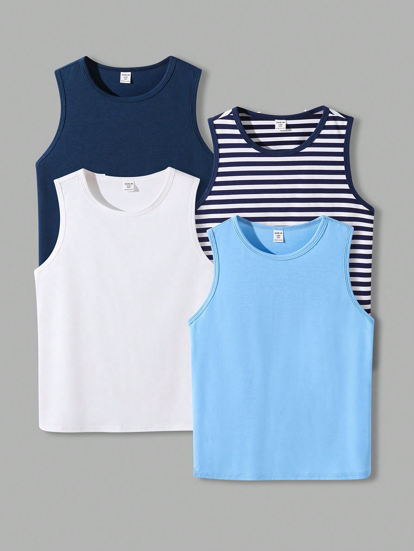 Pack Of 4, Tween Boy Casual Striped Sleeveless Knitted Vest With Round Neckline, Solid Colored, One Of Each Color