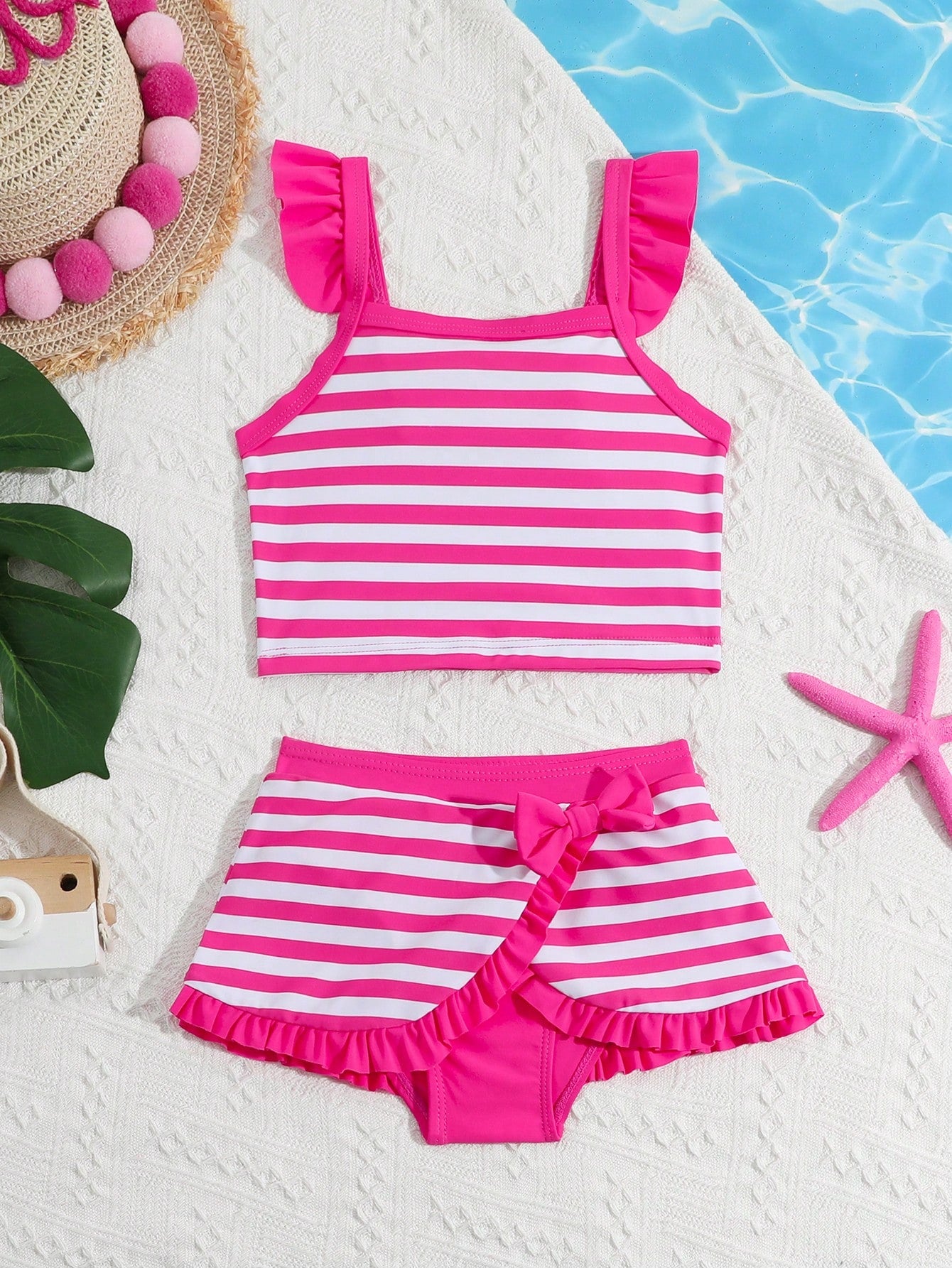 Kids Young Girls' Striped Two-Piece Swimsuit Set