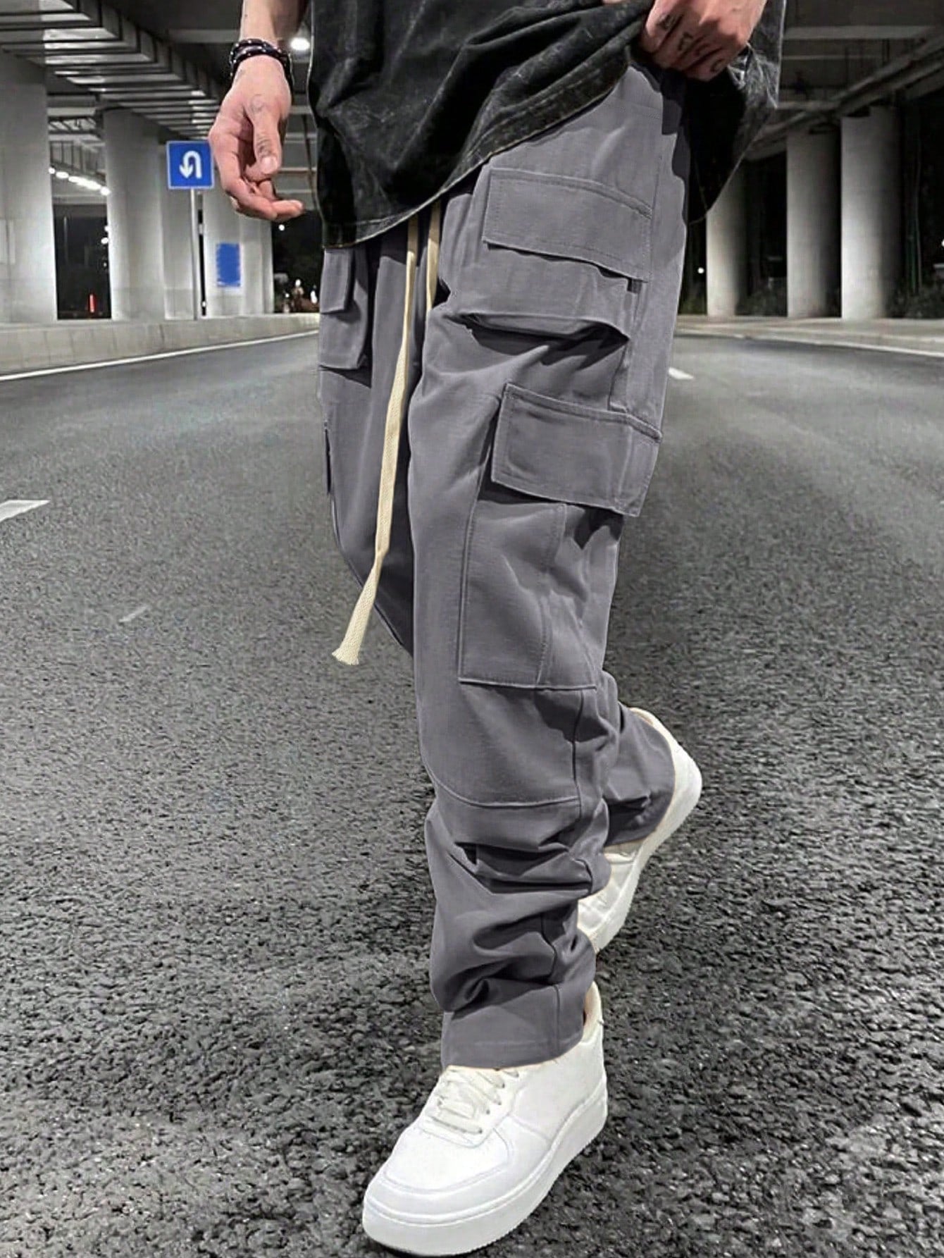 Men's Casual Solid Color Drawstring Waist Cargo Pants