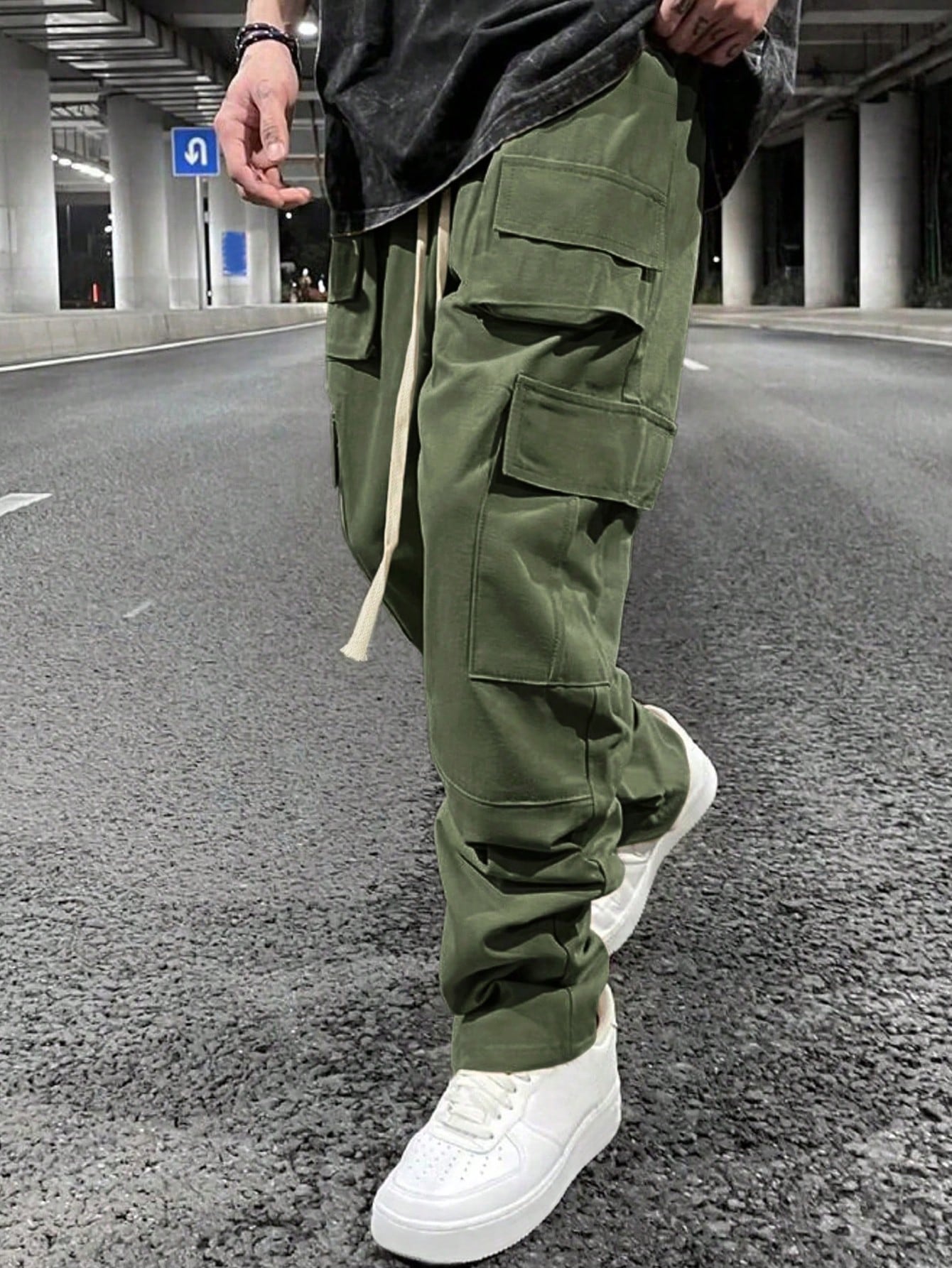 Men's Casual Solid Color Drawstring Waist Cargo Pants