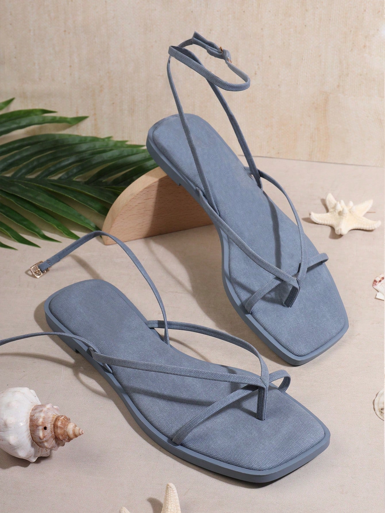 Women Summer Ankle Strap Fashion Color Block Flat Sandals