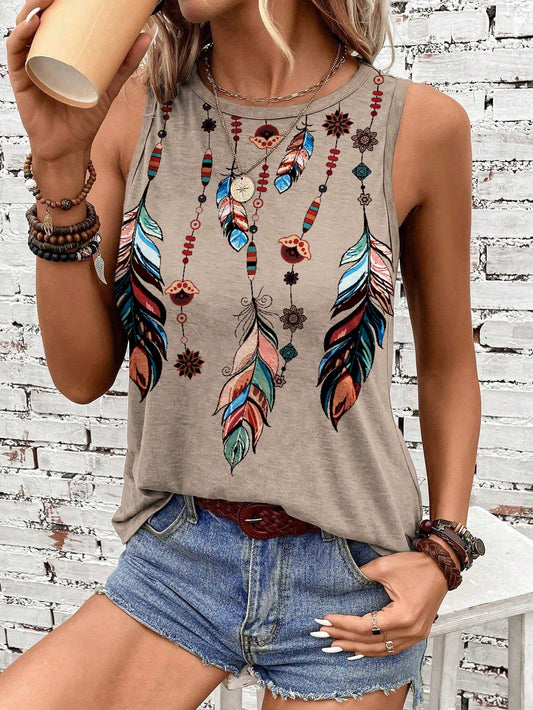 Women's Vacation Casual Feather Printed Jumpsuit