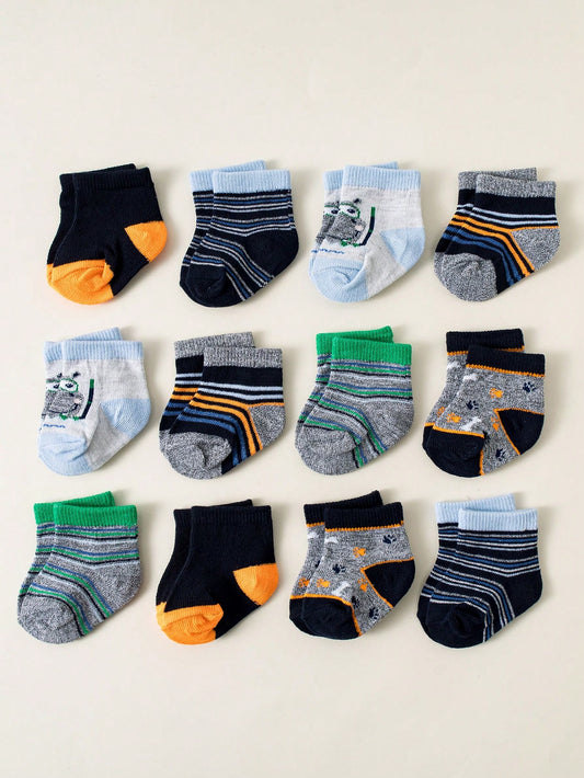 12 Pairs/Pack Unisex Baby's Mid-Calf Socks, Simple Style Newborn Infant Socks