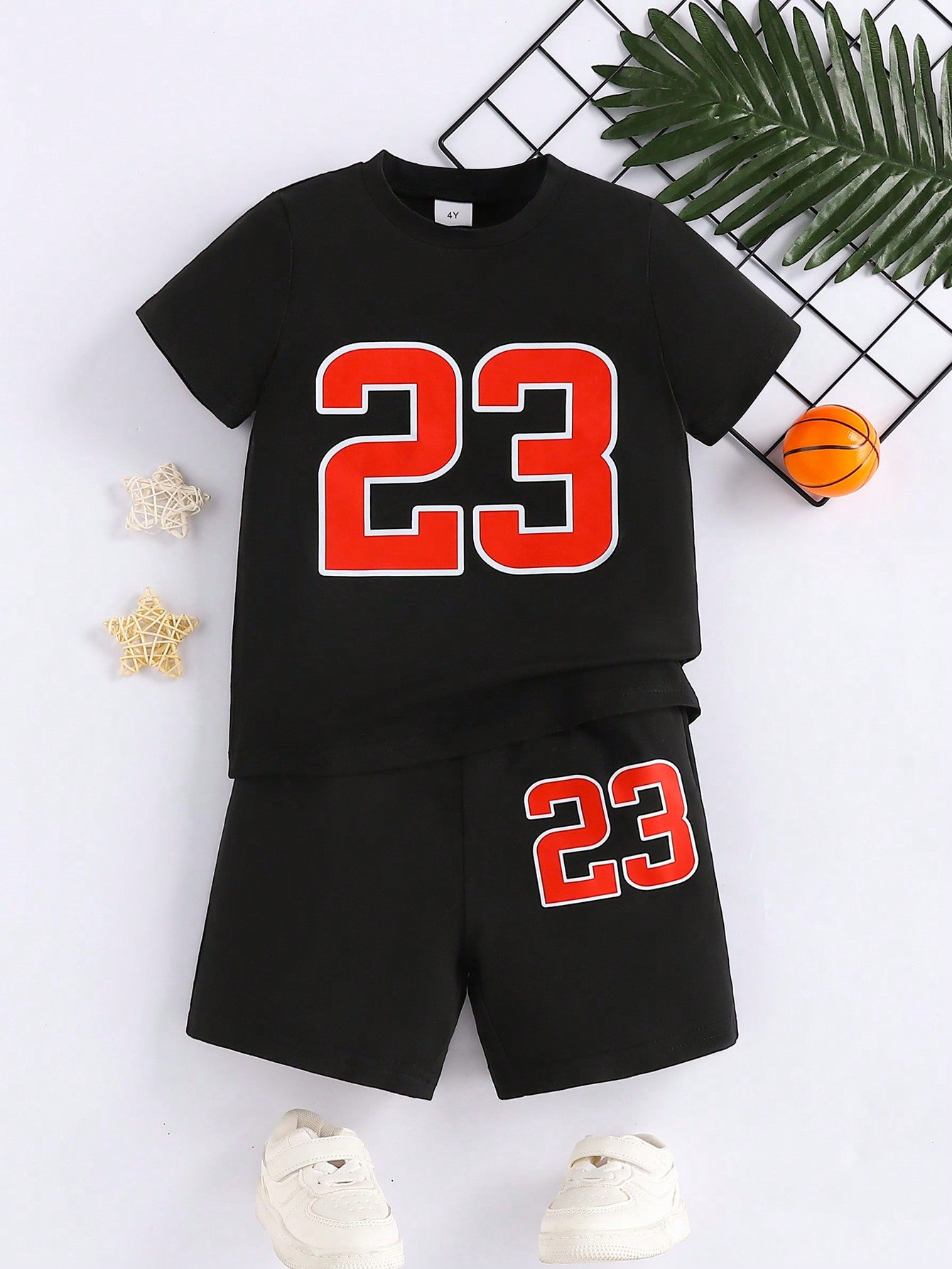 Young Boy Leisure Slogan Graphic Tee & Shorts For Summer