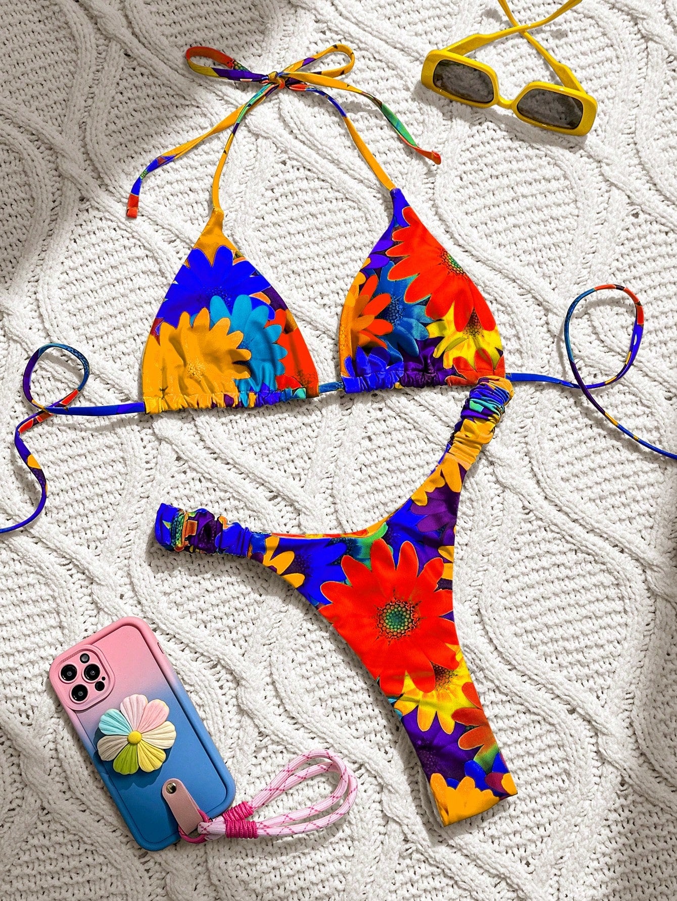 Swim Summer Beach Flower Printed Two-Piece Bikini Set