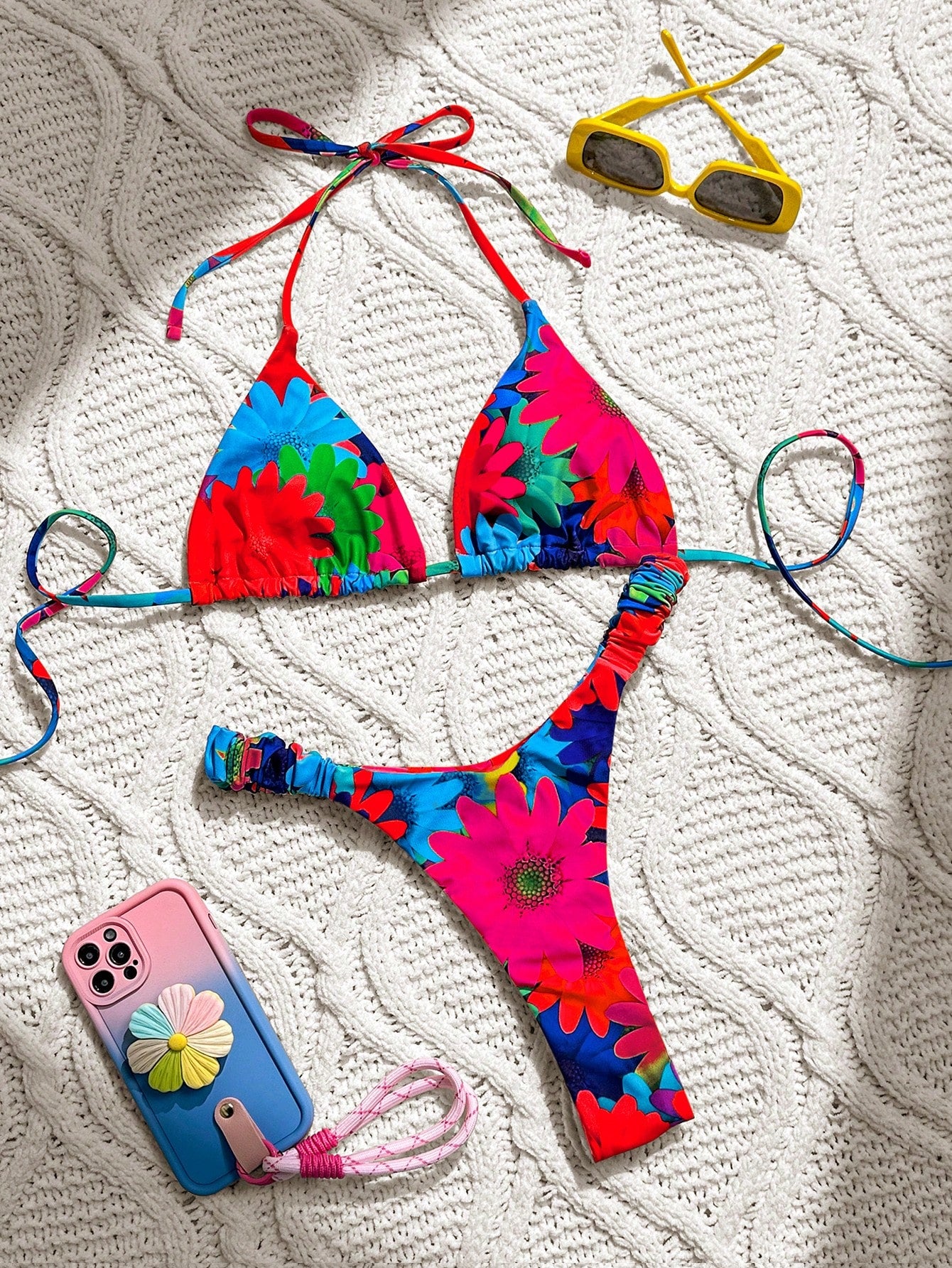 Swim Summer Beach Flower Printed Two-Piece Bikini Set