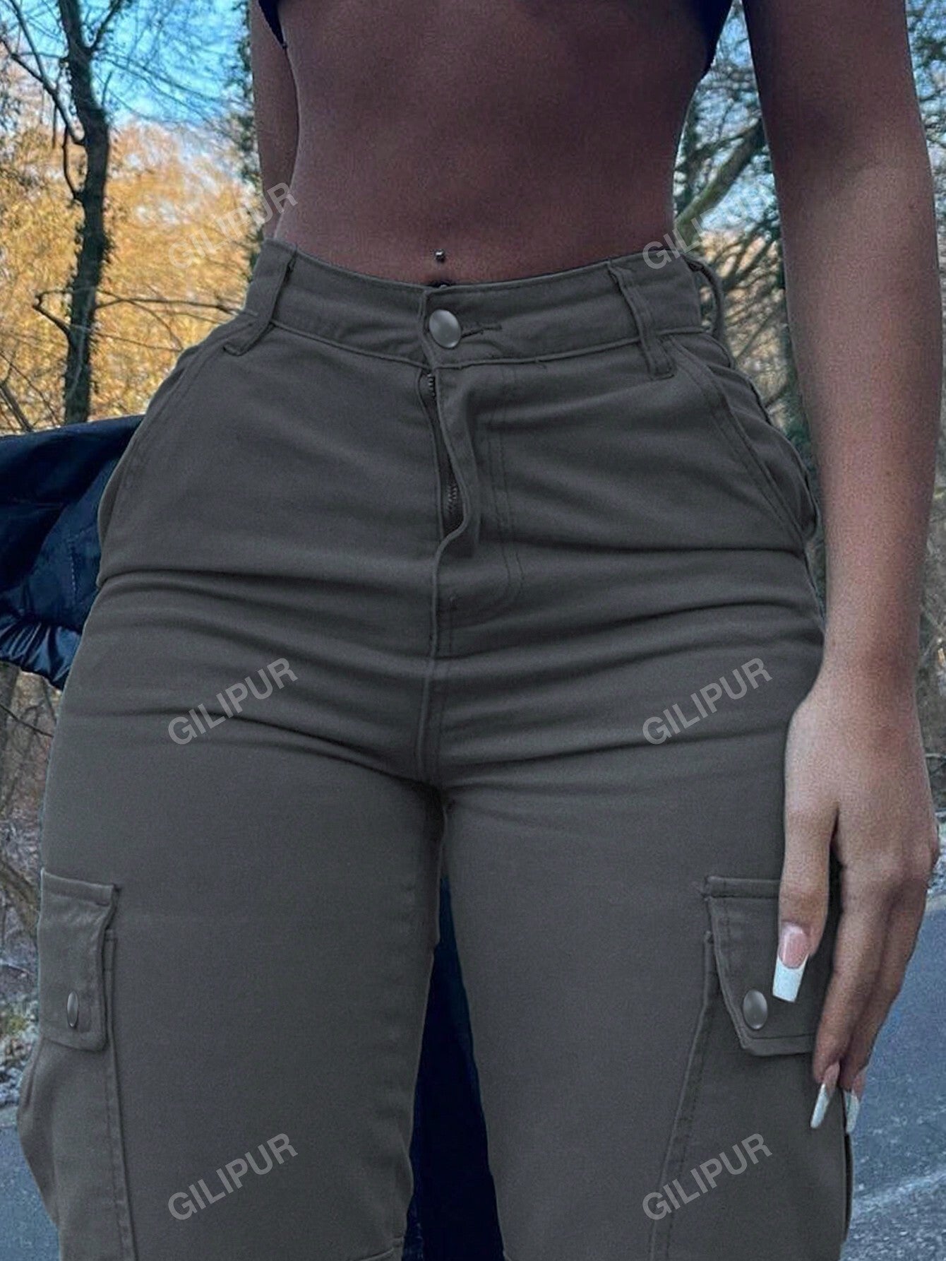 Casual Solid Flap Pocket Straight Leg Cargo Pants