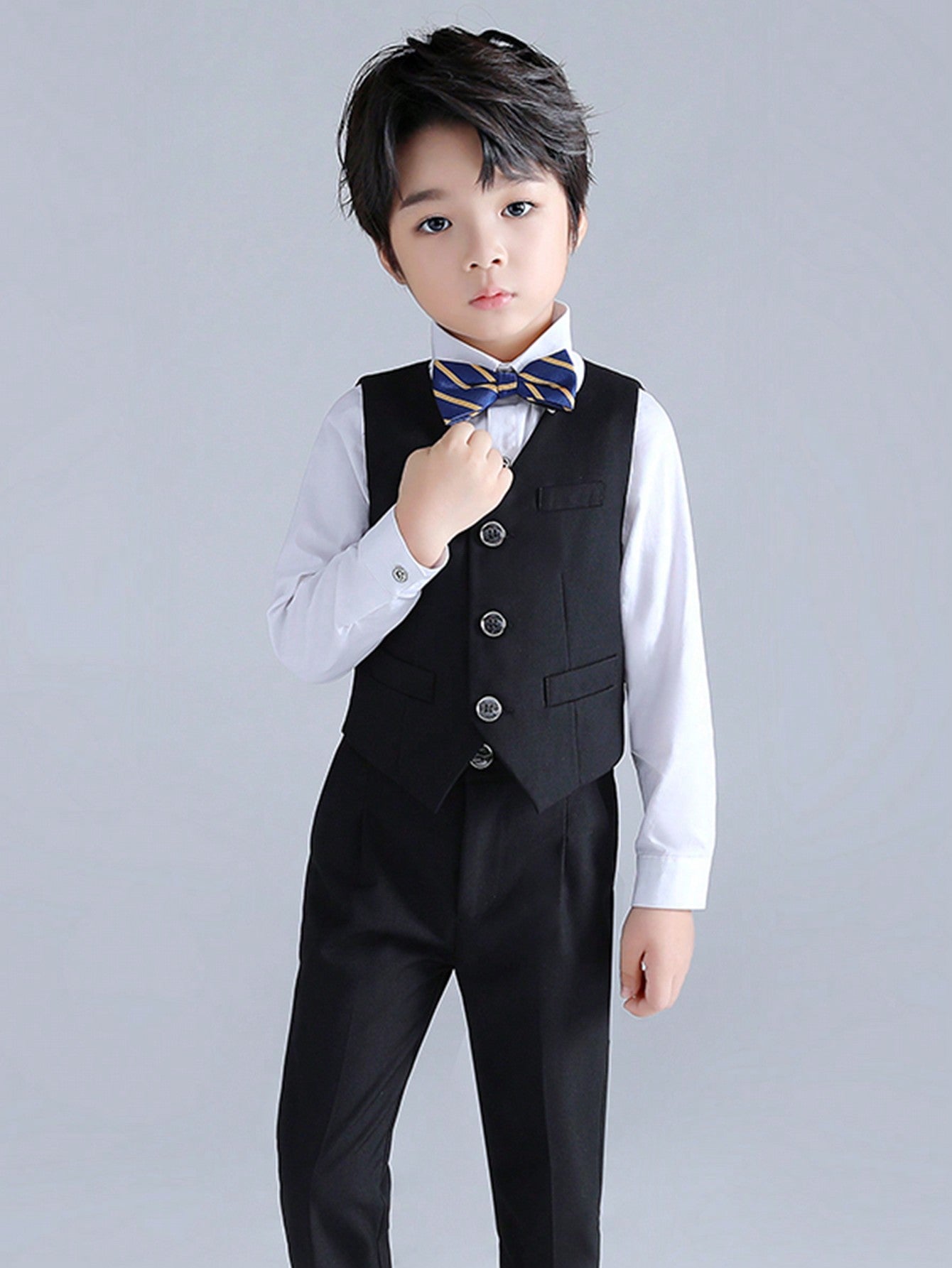 Young Boy 3pcs Spring Formal Suit Set With Vest, Pants, Bowtie