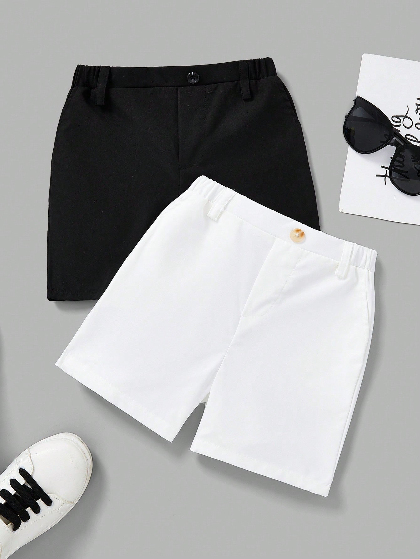 Young Boy 2pcs Slant Pocket Shorts