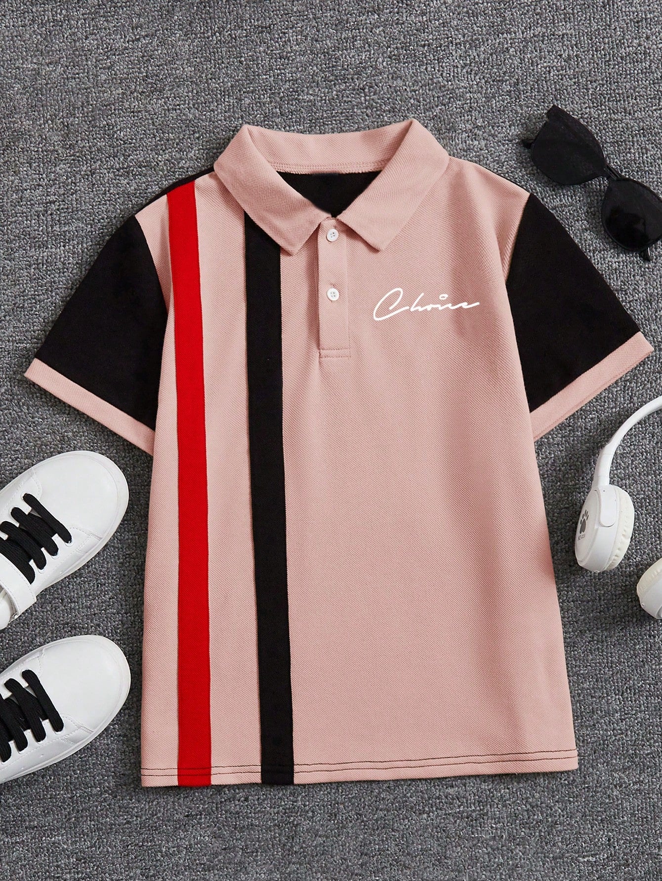 Young Boys' Casual Comfortable Color Block Vertical Striped Short Sleeve Polo Shirt