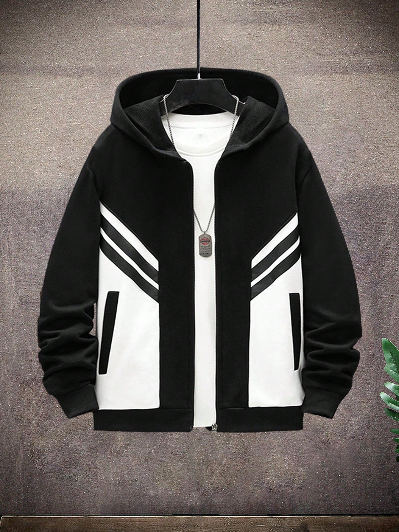 Tween Boy Casual Simple Color Block Hooded Zipper Front Jacket