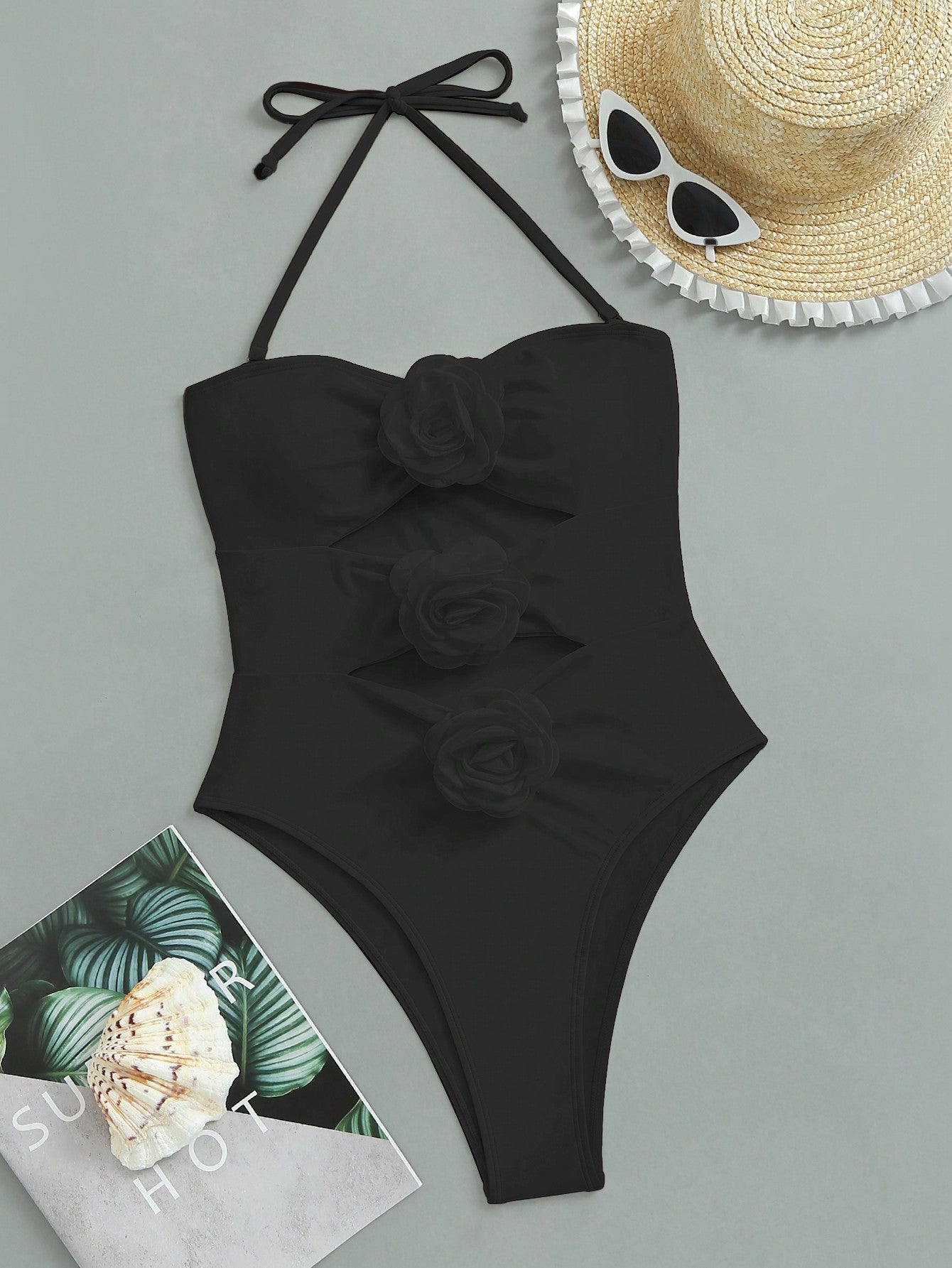 Swim Summer Beach Women's One Piece Swimsuit With 3d Flower And Hollow Out Design Wedding