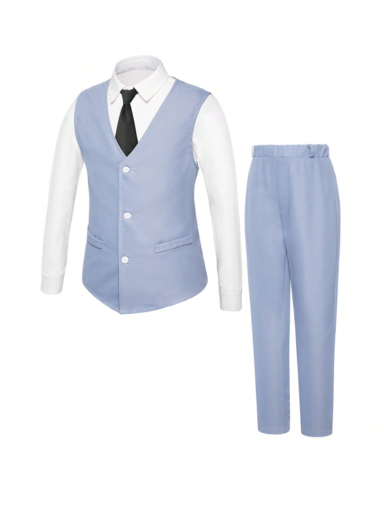 Tween Boys' Gentleman Two Piece Suit, Single-Breasted Vest And Long Pants, Suitable For Birthday, Party, Evening, Performance, Wedding