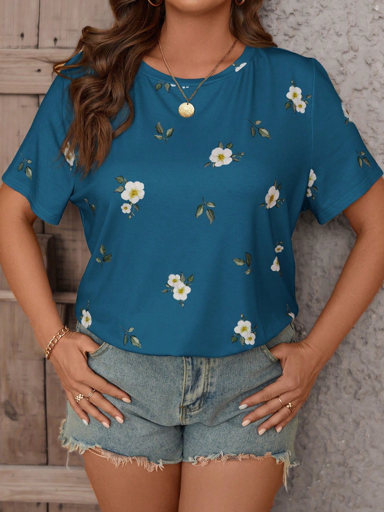 Plus Size Women's Summer Floral Printed Round Neck Short Sleeve Casual T-Shirt