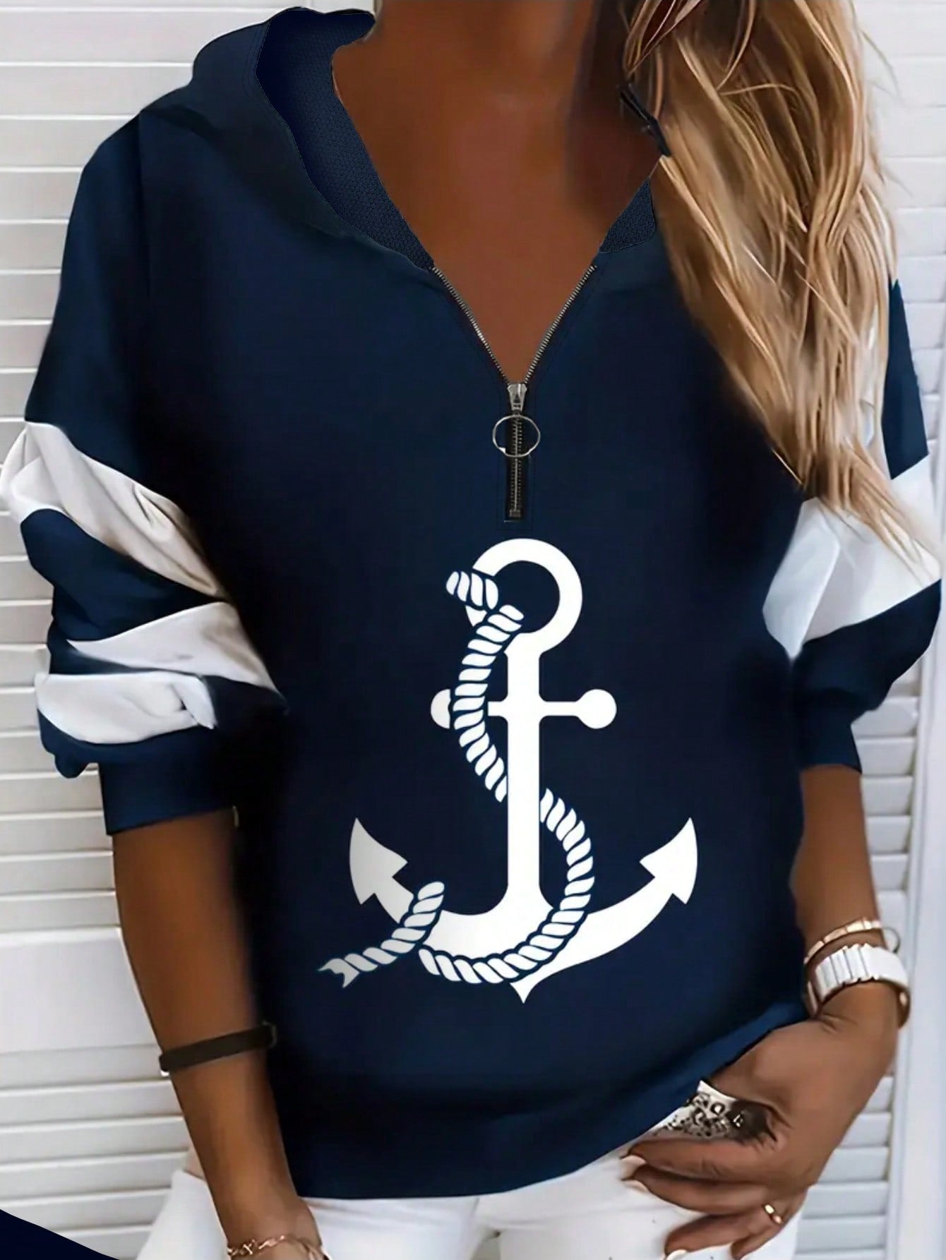 Women's Plus Size Anchor Graphic Hooded Sweatshirt