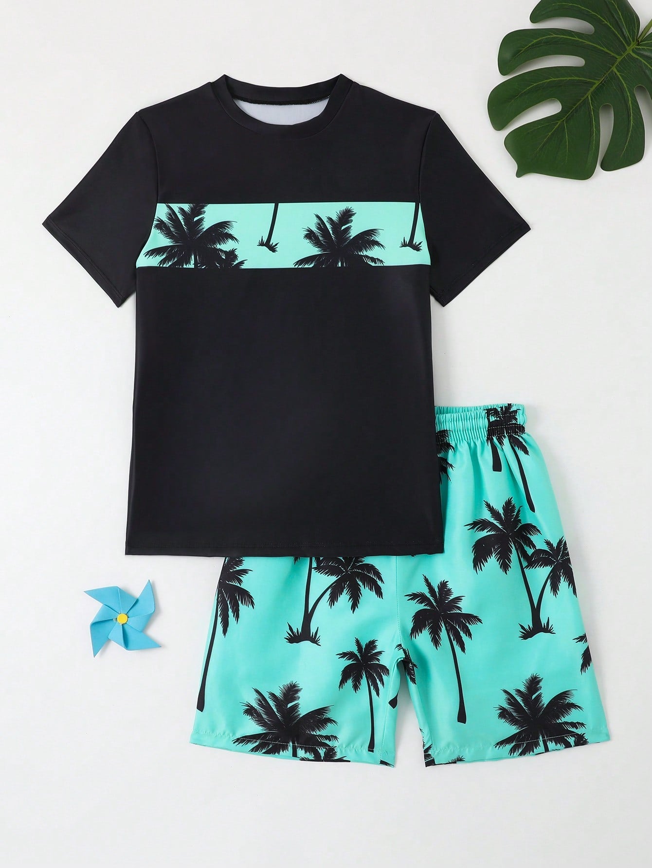 Tween Boys Swimwear With Printed Top And Random Printed Bottom