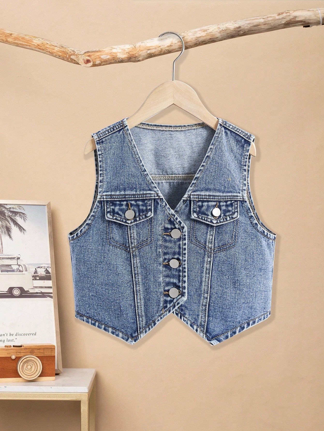 Tween Girl Y2K Flap Pocket Button Front Vest Denim Top