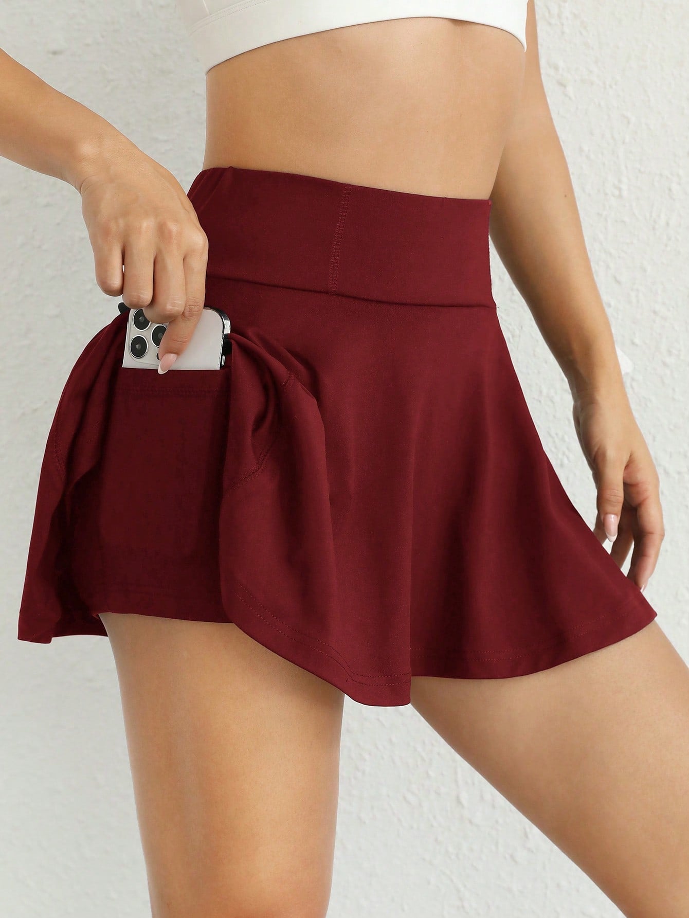 Solid Wideband Waist Skirt With Phone Pocket