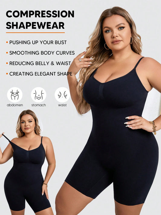 Plus Size Women's Shapewear High Elasticity Soft Comfortable Tummy Control Unitard Romper