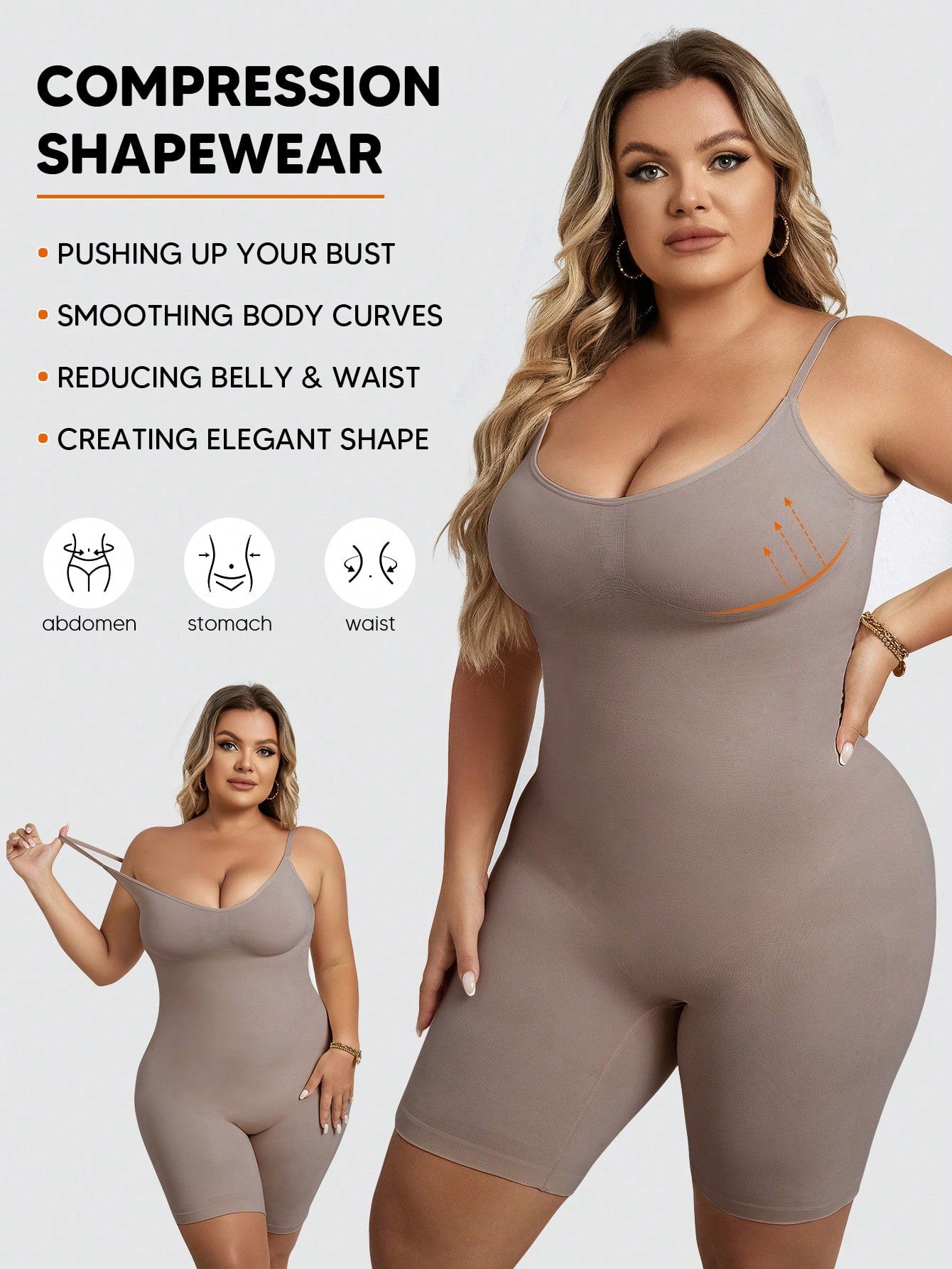 Plus Size Women's Shapewear High Elasticity Soft Comfortable Tummy Control Unitard Romper