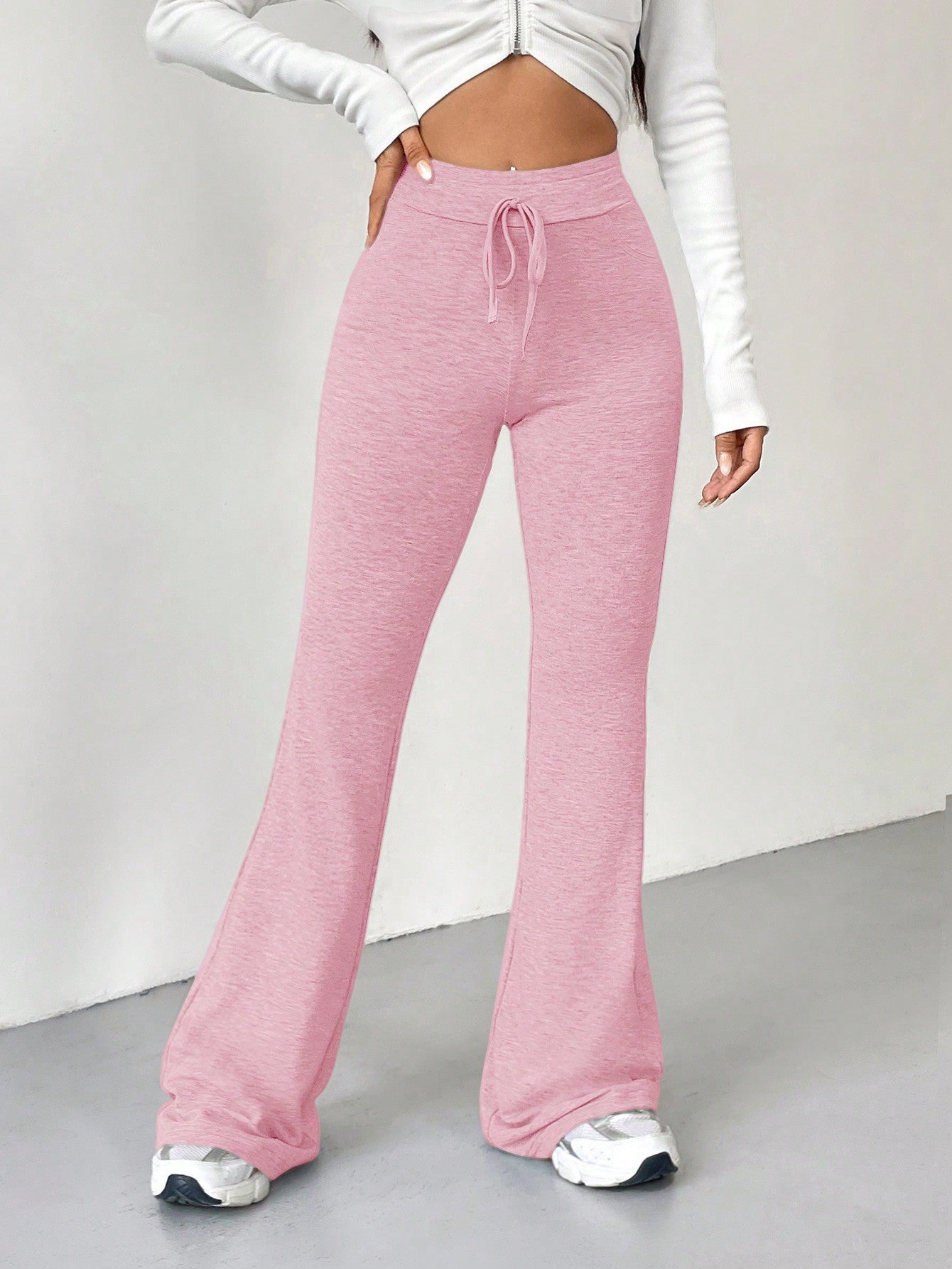 Retro Style Grey Tie Waist Flare Leg Sweatpants