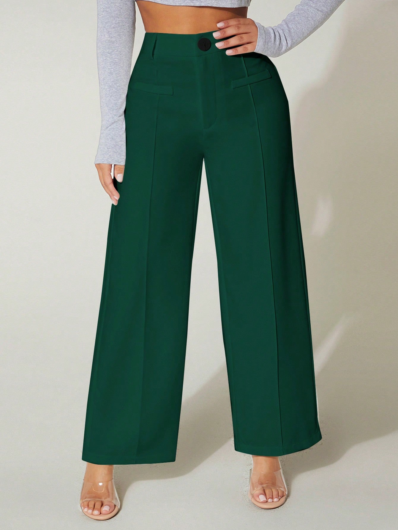 Seam Front Wide Leg Black Dress Pants