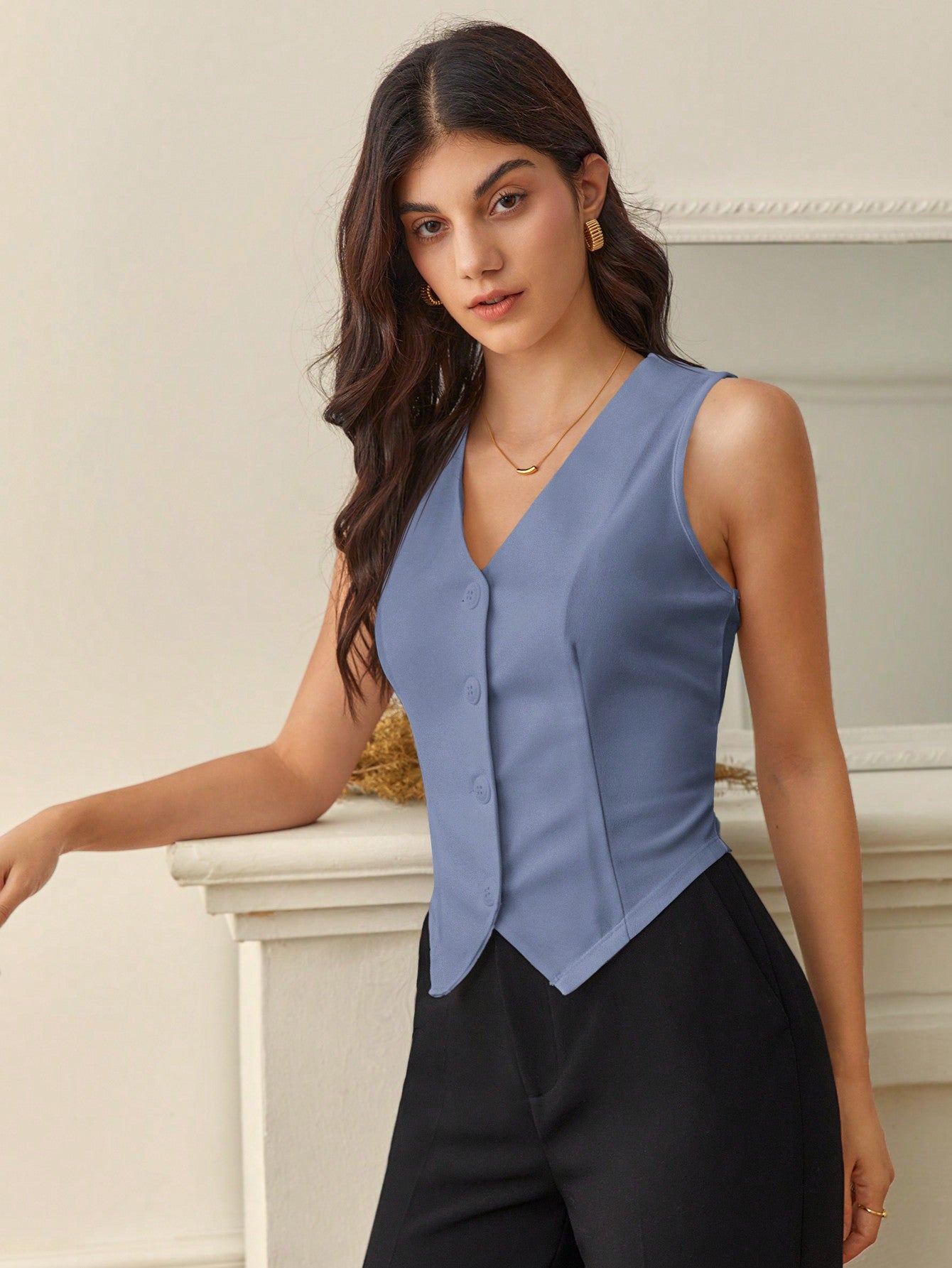 Tall Ladies' Solid Color Irregular Hem Sleeveless Fashionable Suit Jacket