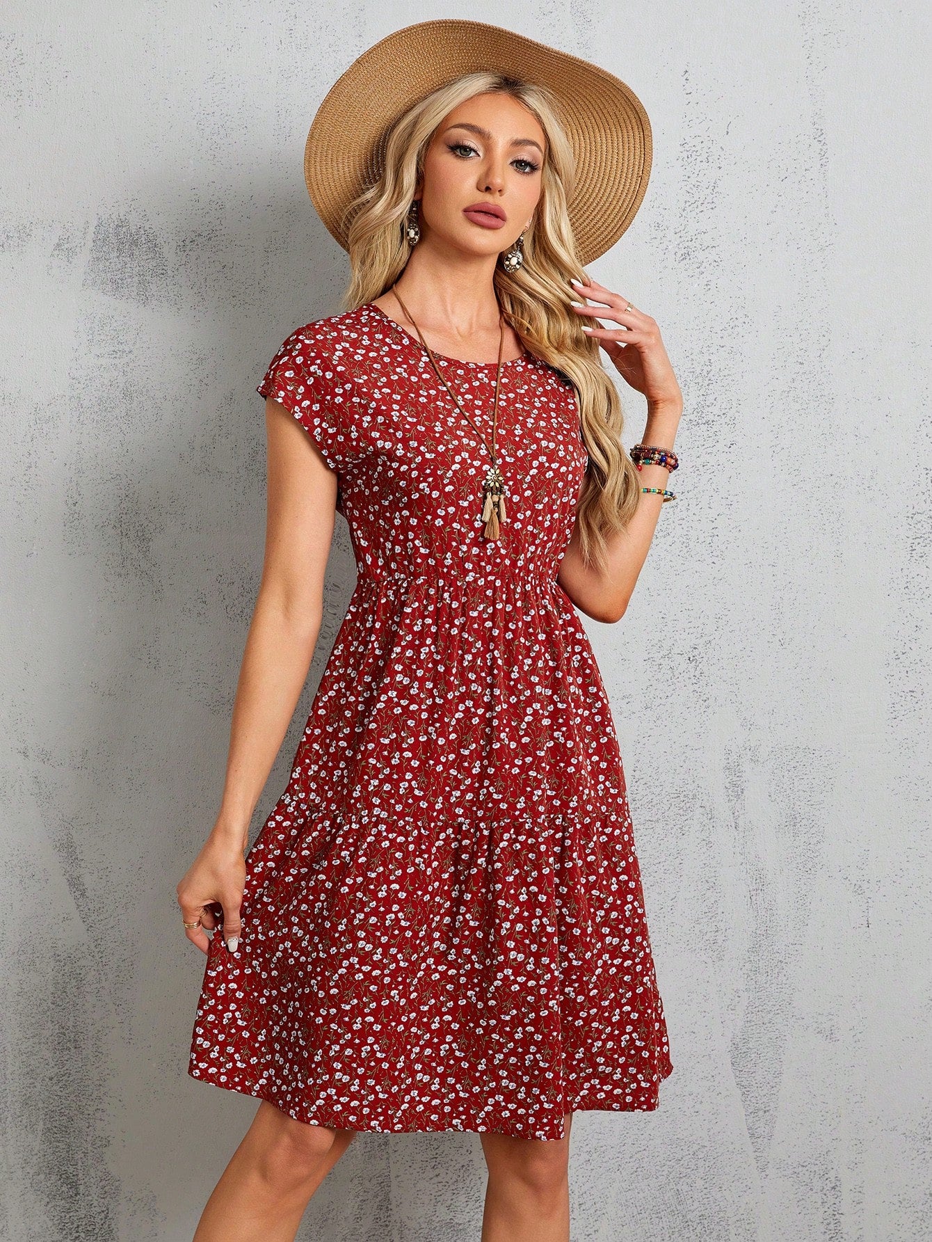 Ditsy Floral Print Smock Dress