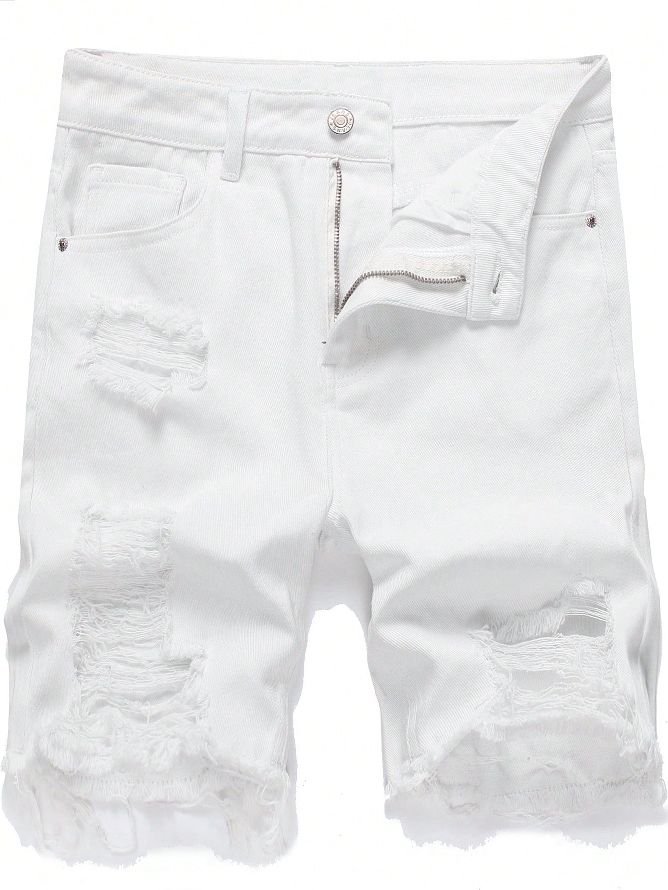 Men's Summer Casual Solid Color Distressed Frayed Hem Denim Shorts