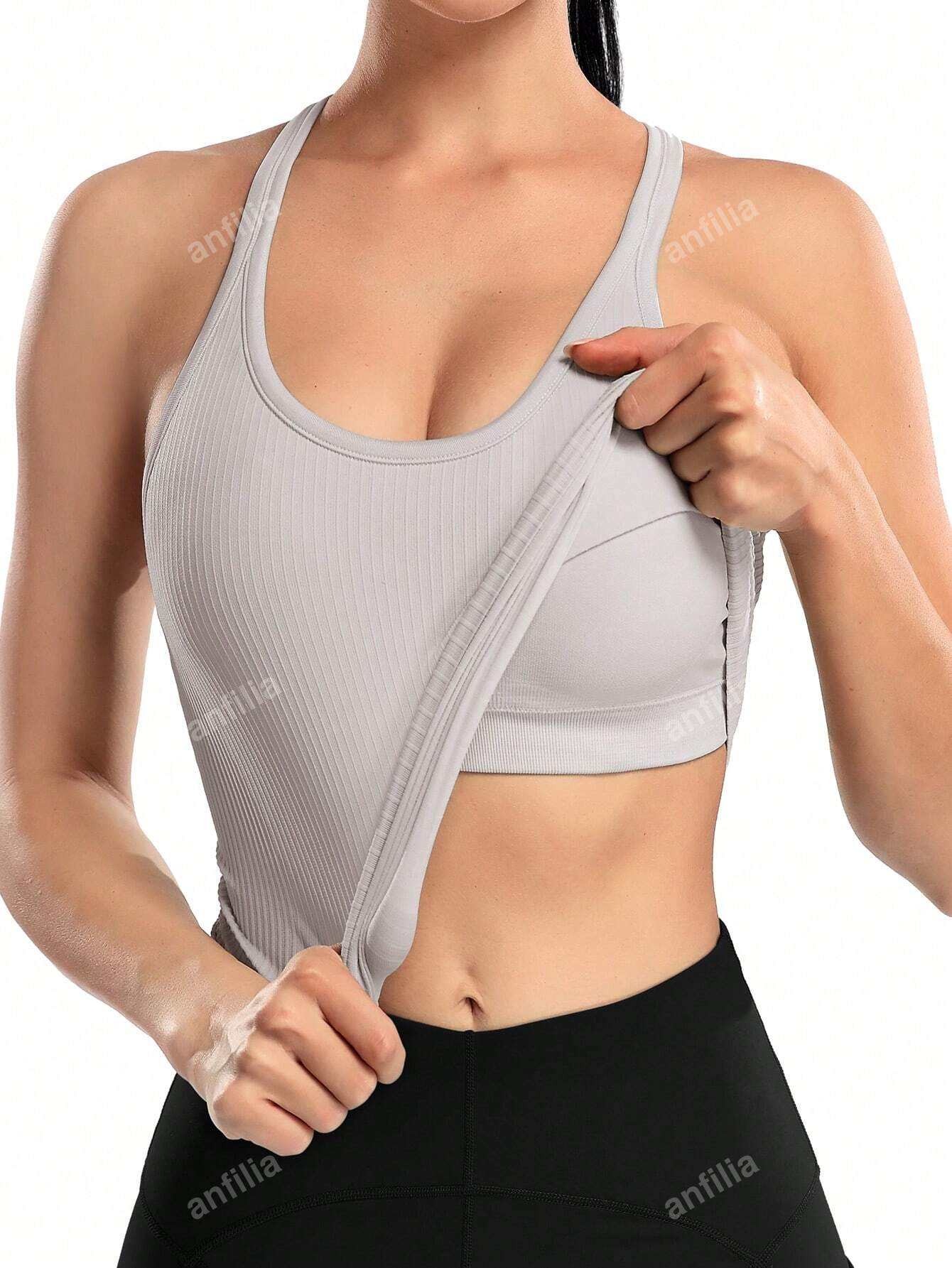 Women's Solid Color Round Neck Padded Sports Tank Top