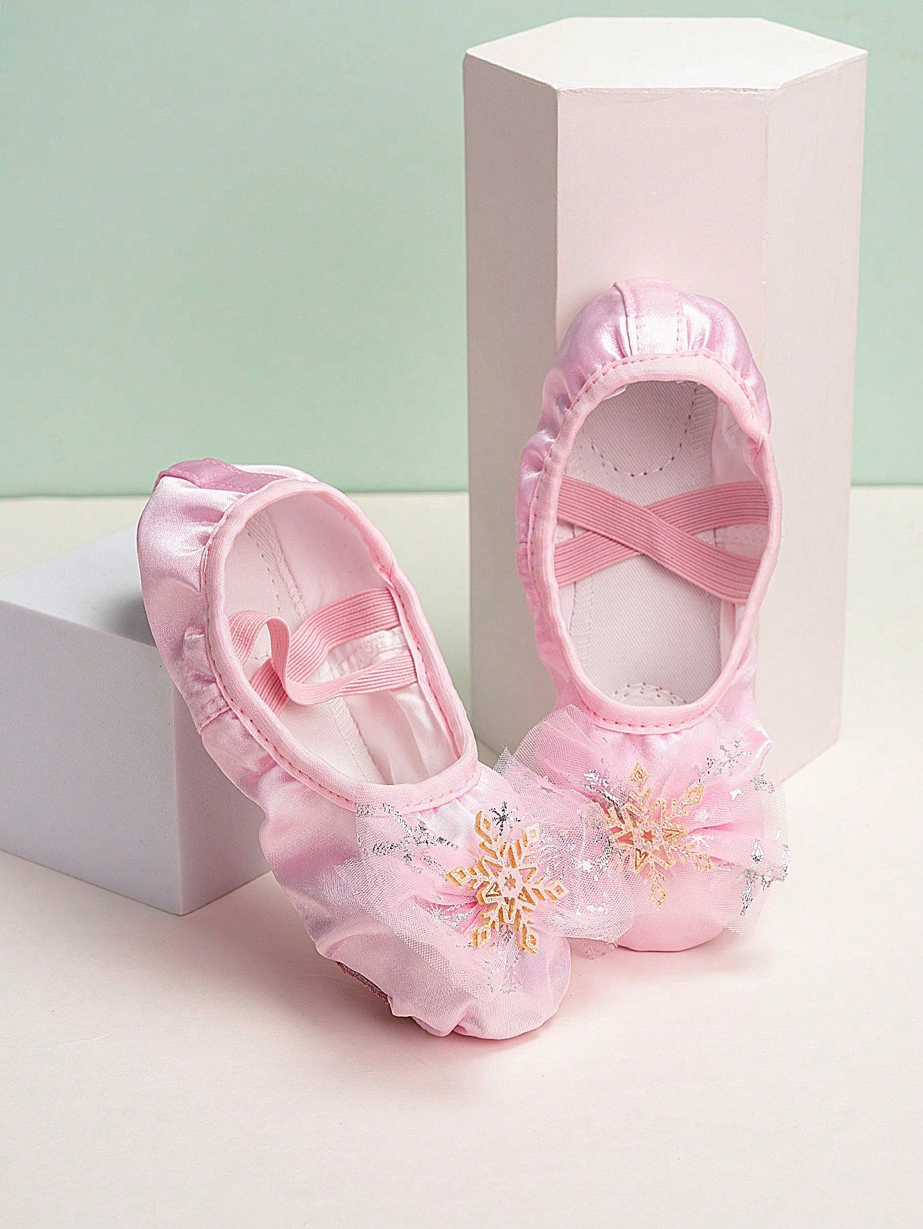 Children's Lovely Princess Snowflake Ballet Shoes, Indoor Soft Slipper Shoes For Ballet Practice, With Full Elastic Fabric And Soft Sole, Comfortable And Durable, Slip-On Shoes For Dancing And Yoga