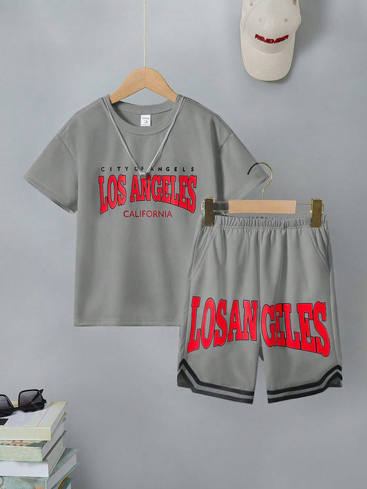 Tween Boys' Letter Print Short Sleeve T-Shirt And Shorts Set