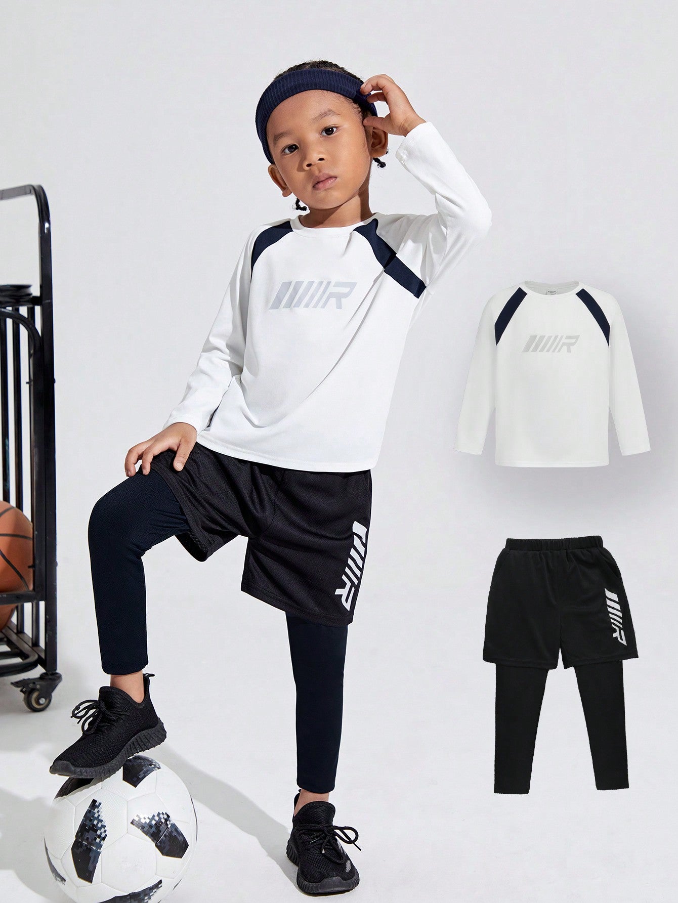 Young Boy Loose Casual Round Neck Patchwork Contrasting Long-Sleeved T-Shirt And Trousers Two-Piece Sportswear Set