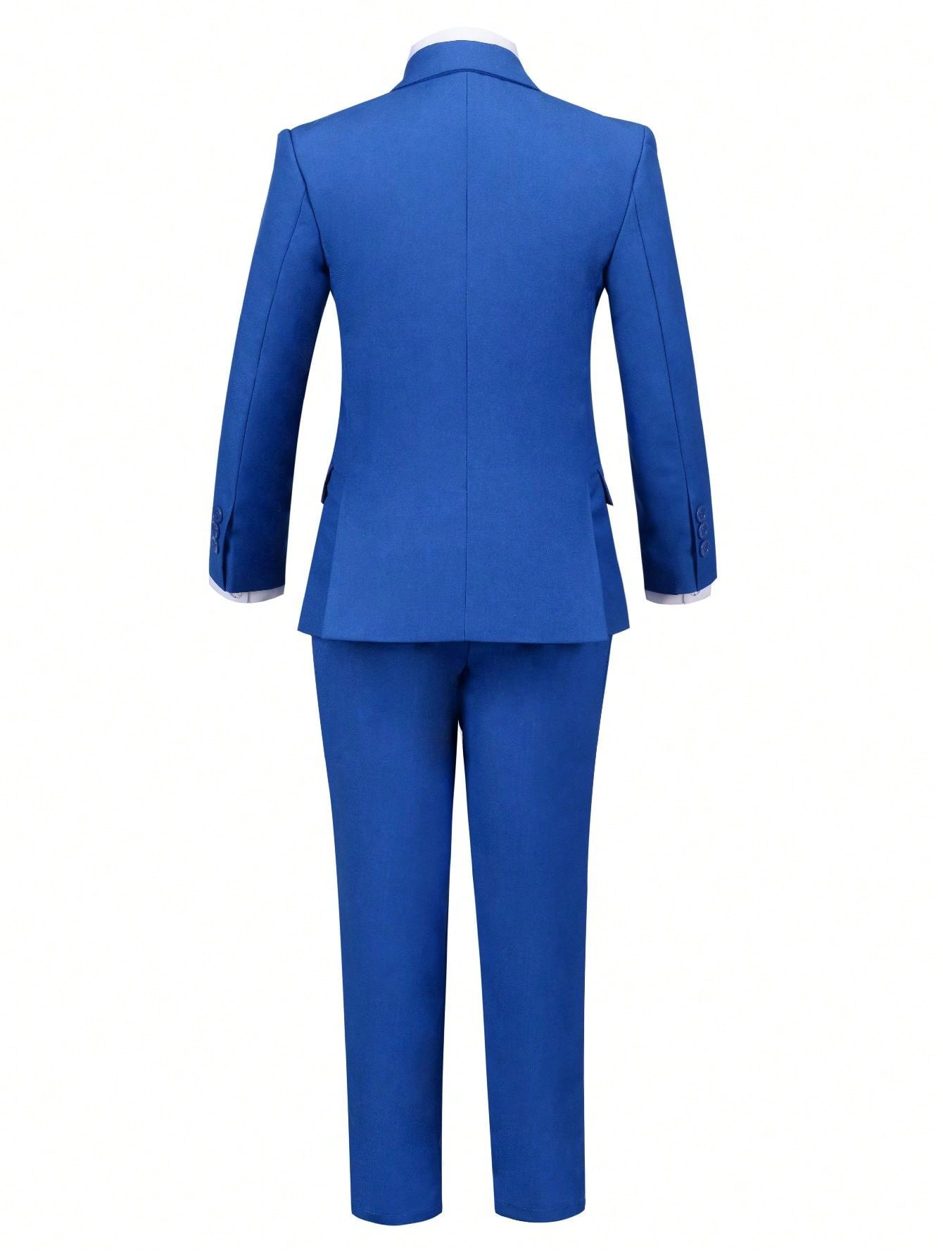 Tween Boy Trendy 3 Pieces Blue Suit Set , Including Suit Jacket, Pants And Suspenders