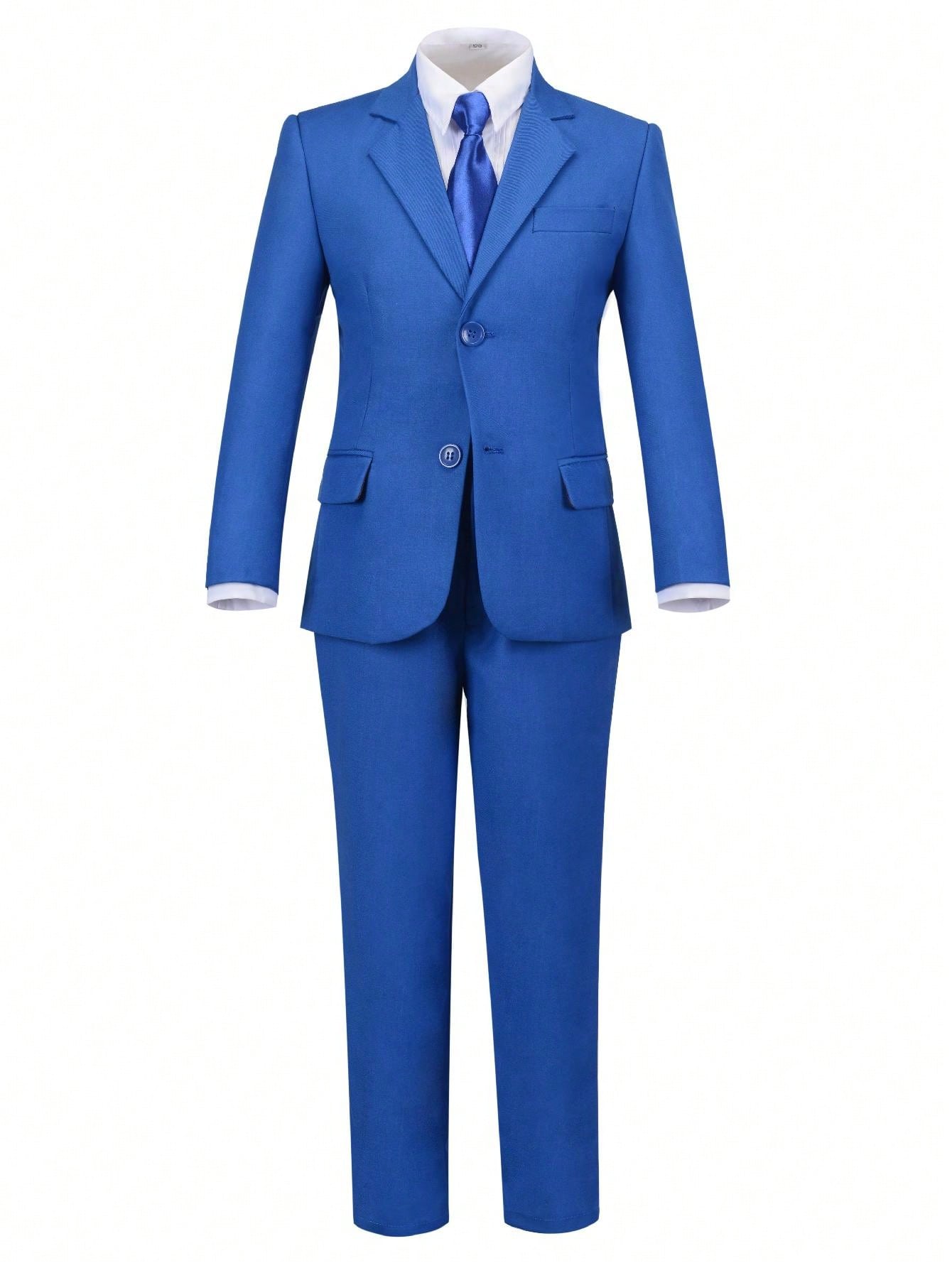 Tween Boy Trendy 3 Pieces Blue Suit Set , Including Suit Jacket, Pants And Suspenders